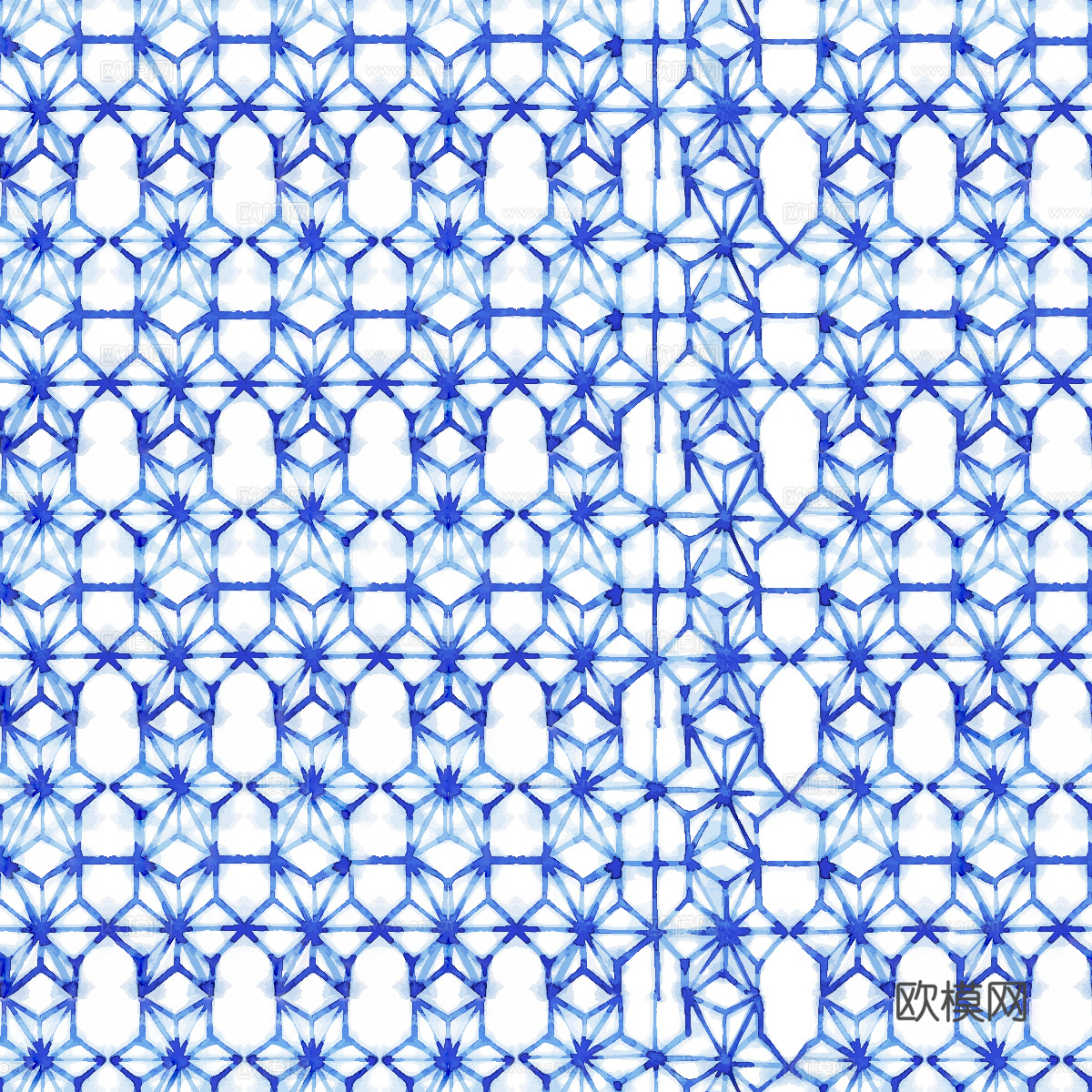 手绘蓝色水彩蜡染扎染印花布纹20