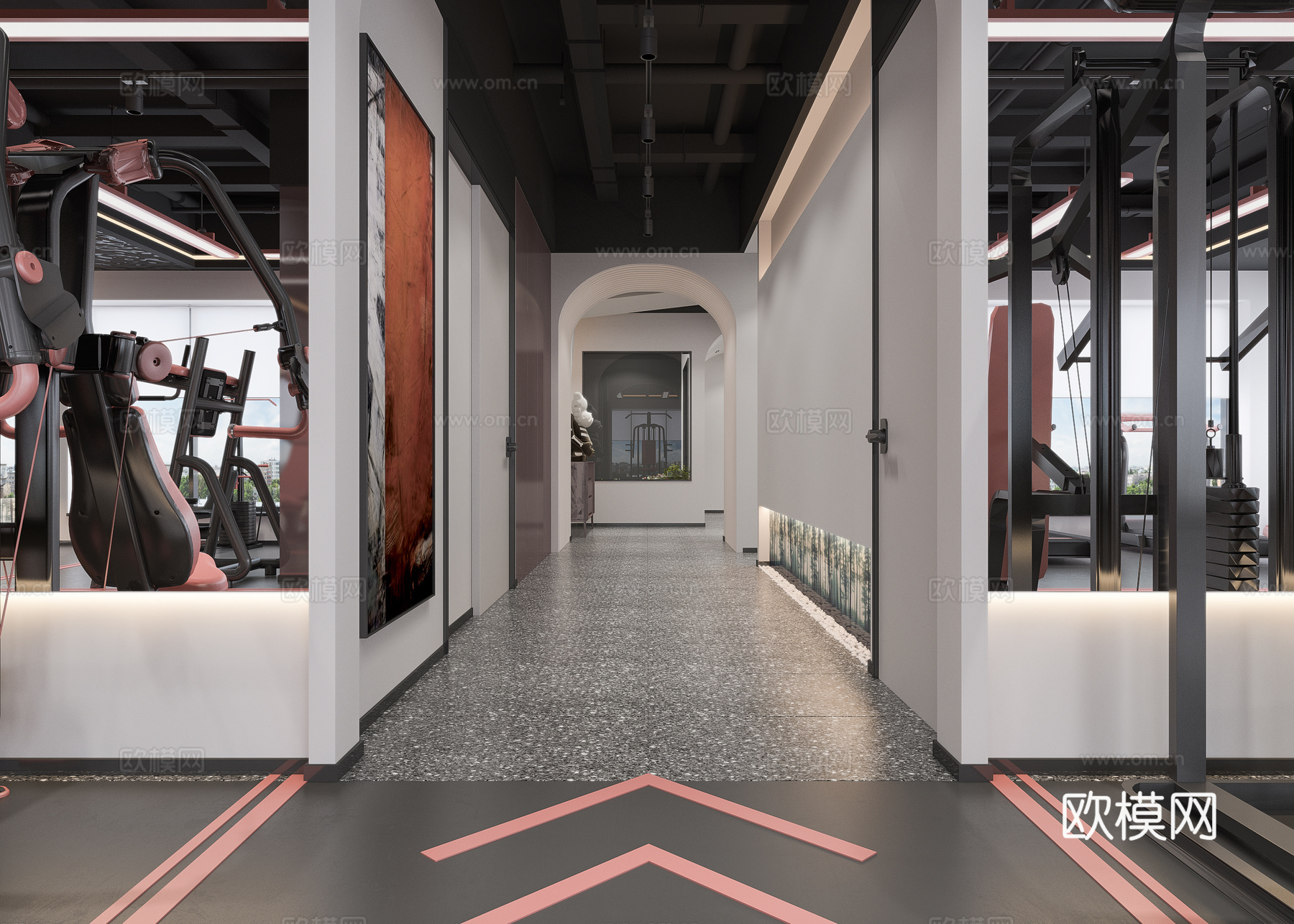 健身房器材休闲区3d模型下载（渲染图3）