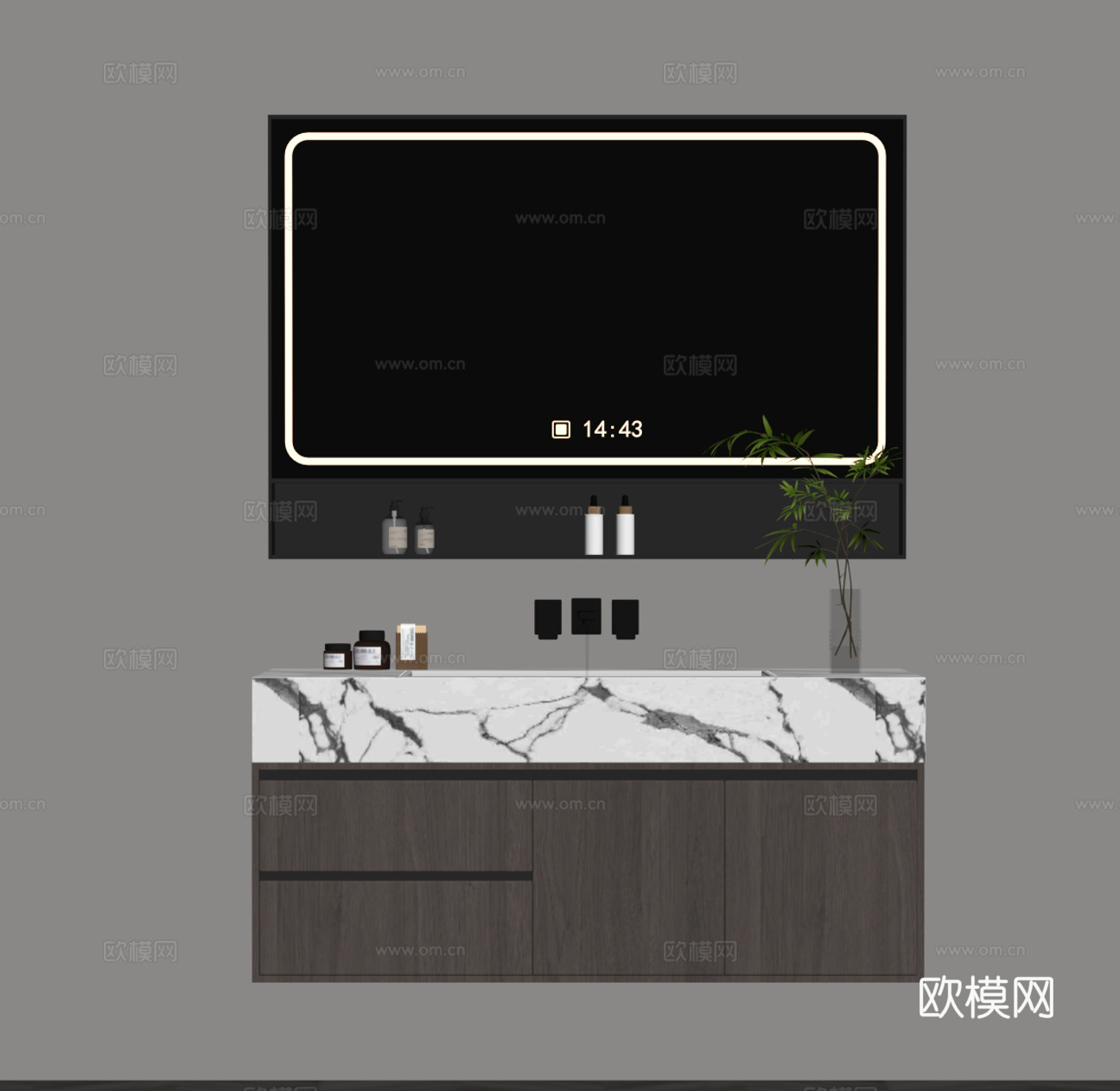 现代意式浴室柜 洗手台su模型