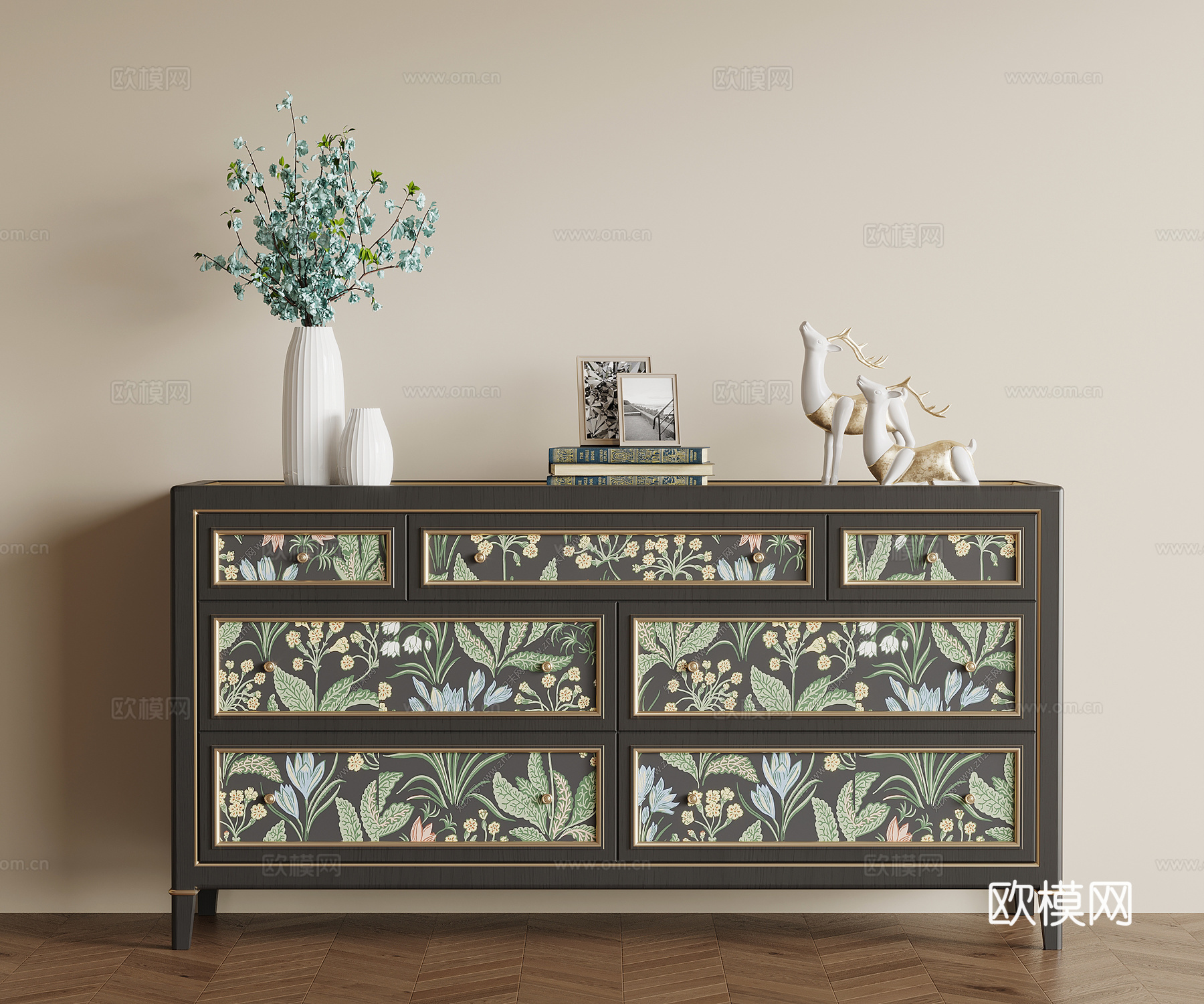 法式复古玄关柜 边柜su模型