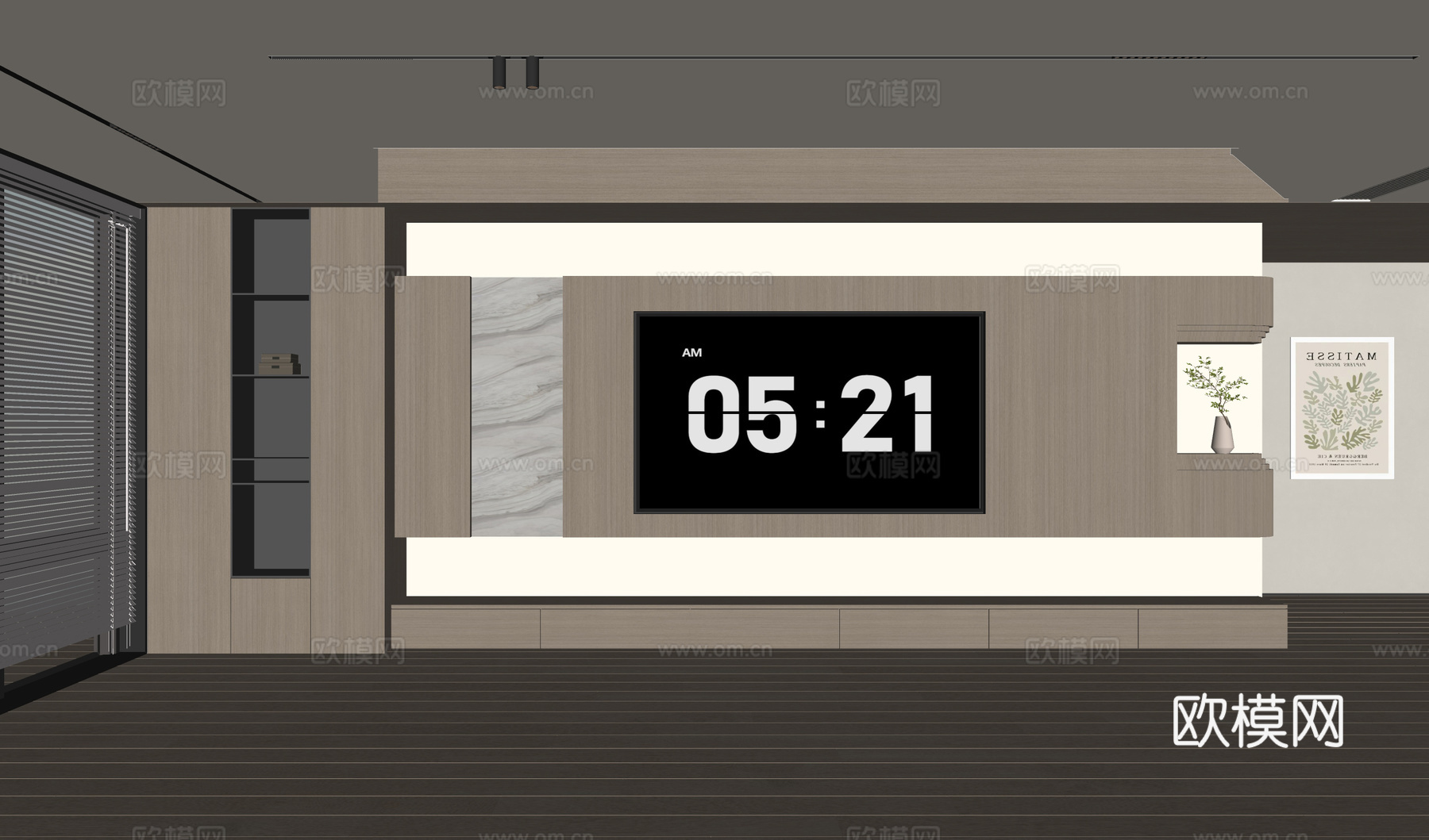 现代客厅 奶油客厅 电视背景墙 客厅背景 奶油风背景墙su模型下载（渲染图2）