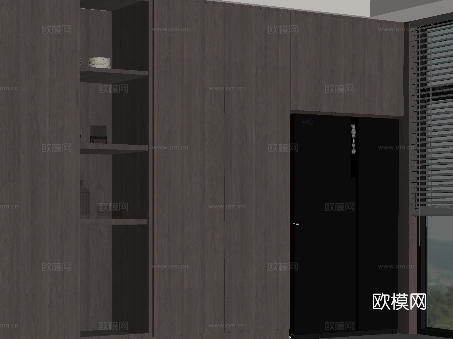 现代意式冰箱柜 餐边柜 酒柜su模型