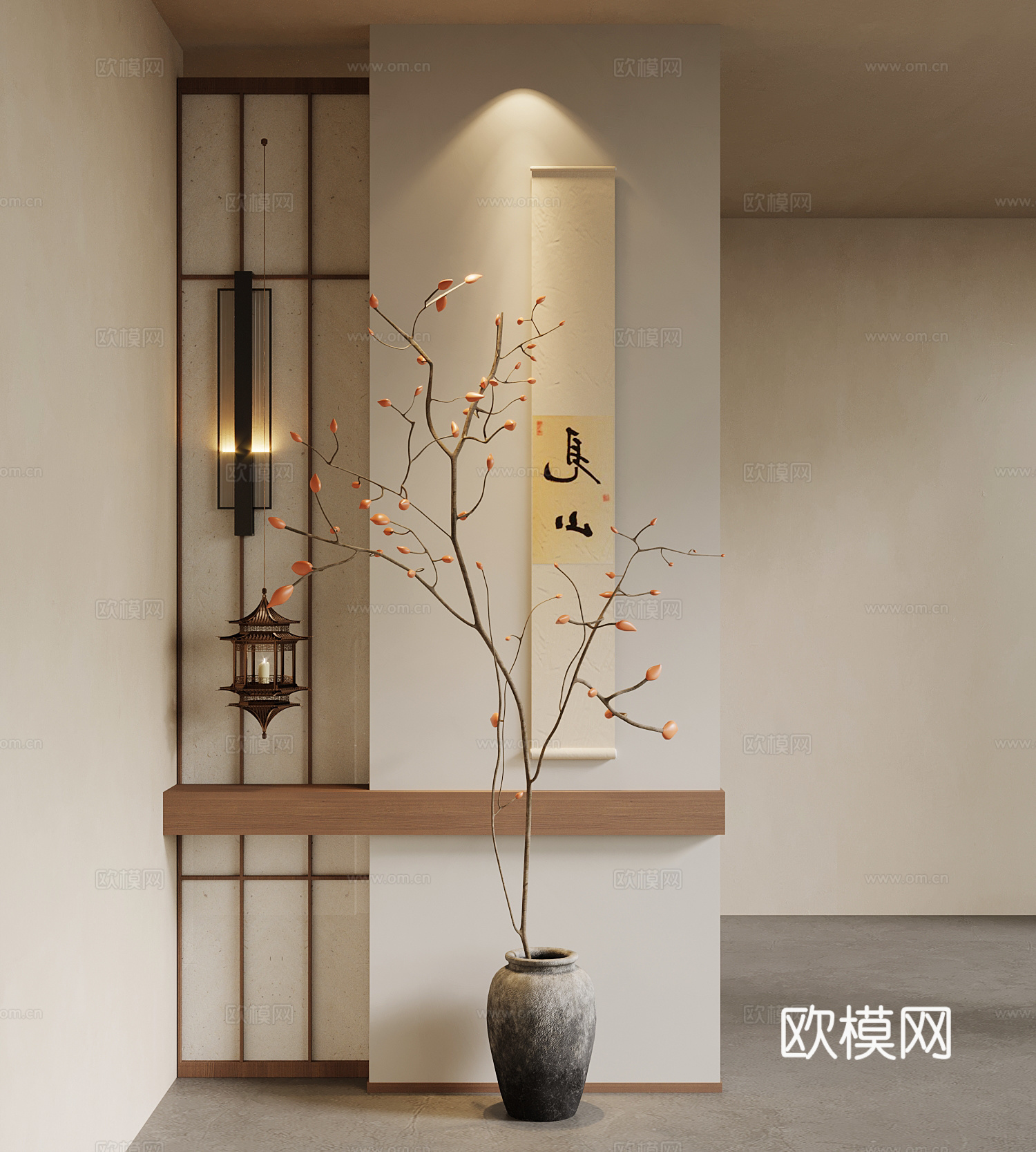 新中式玄关隔断su模型
