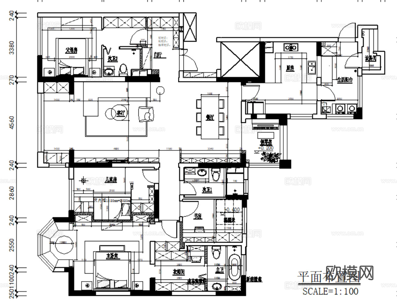 10套现代简约轻奢样板间别墅复式大平层CAD施工图附效果图cad施工图