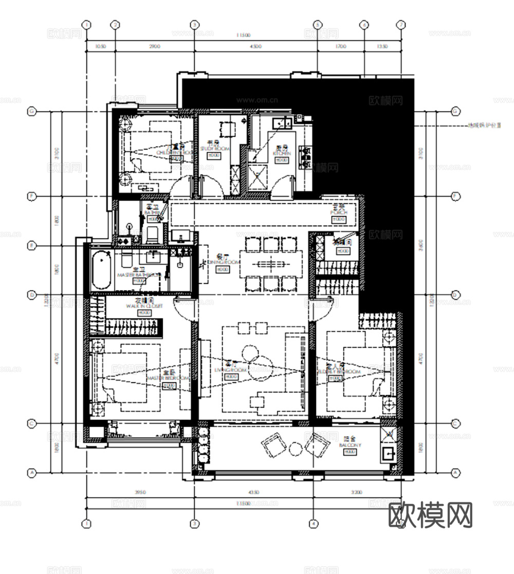 10现代简约轻奢风格别墅样板间大平层复式家装CAD施工图附效cad施工图