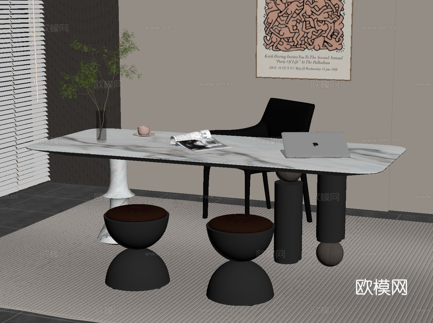 现代意式书桌椅su模型