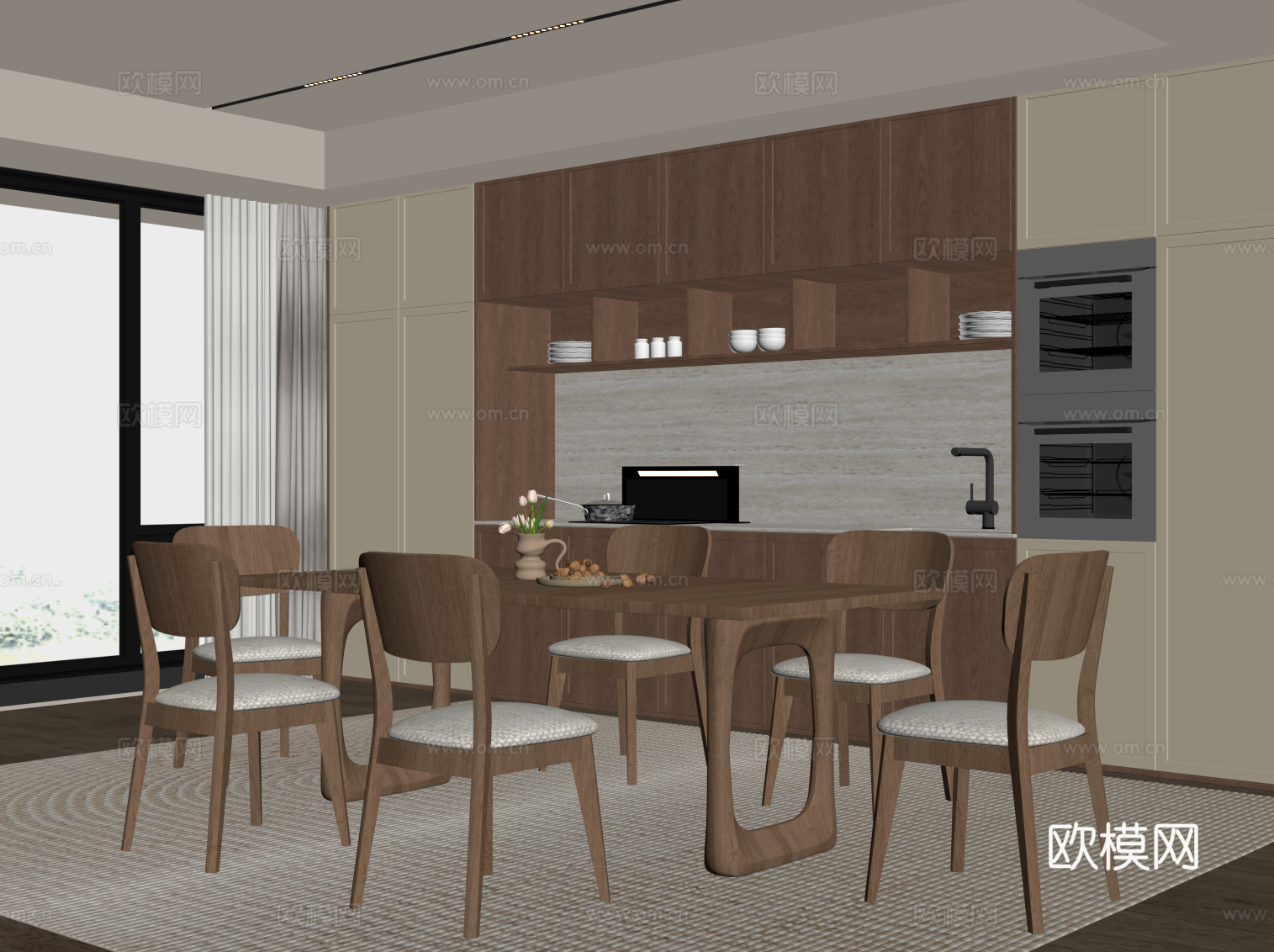 中古风餐厅su模型