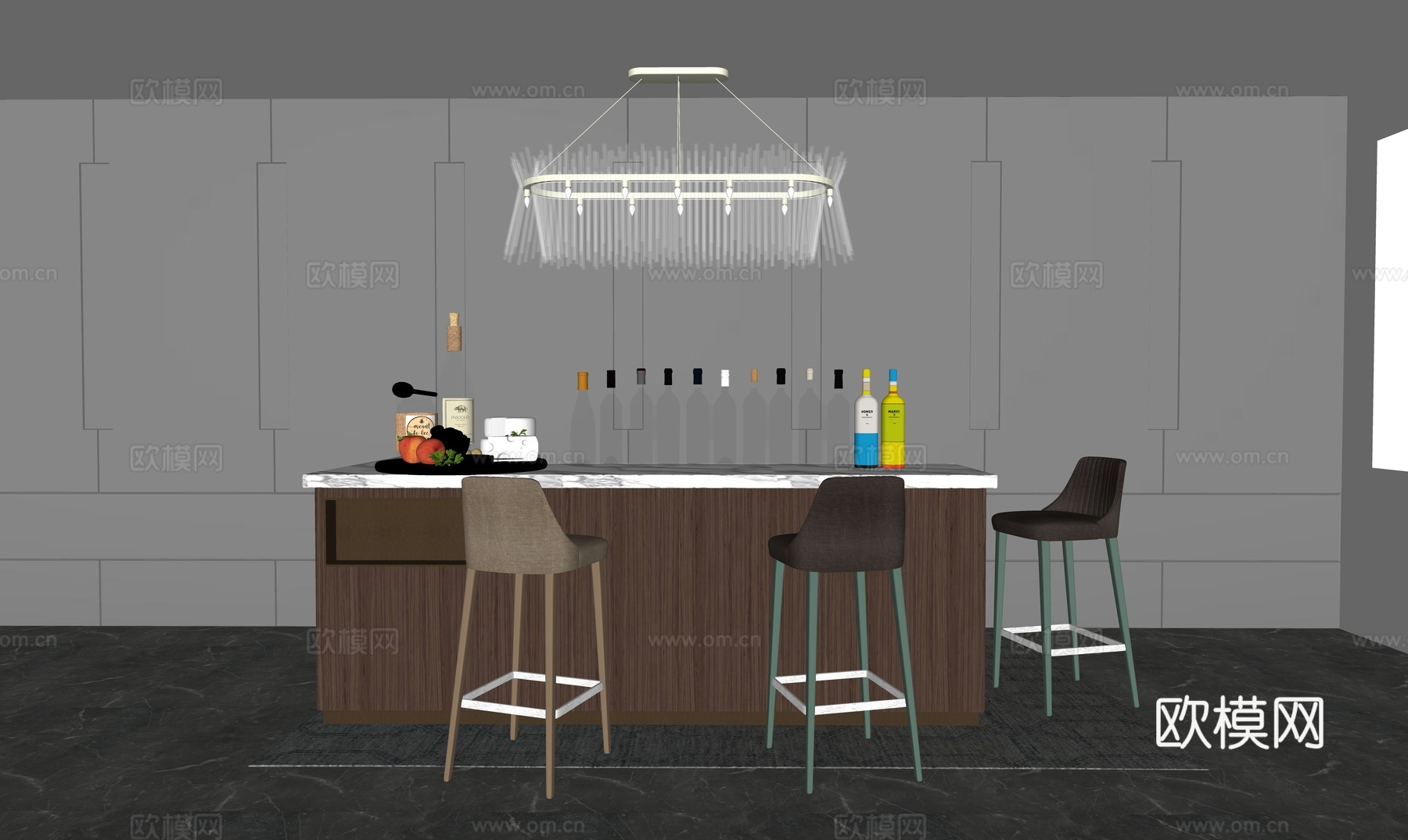 现代水吧区su模型