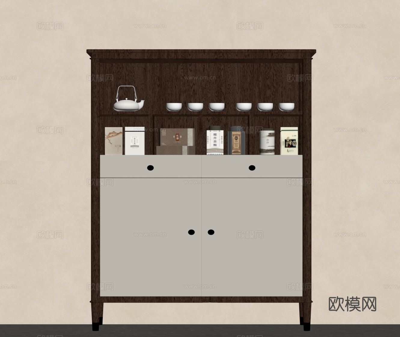 新中式茶柜 置物柜su模型