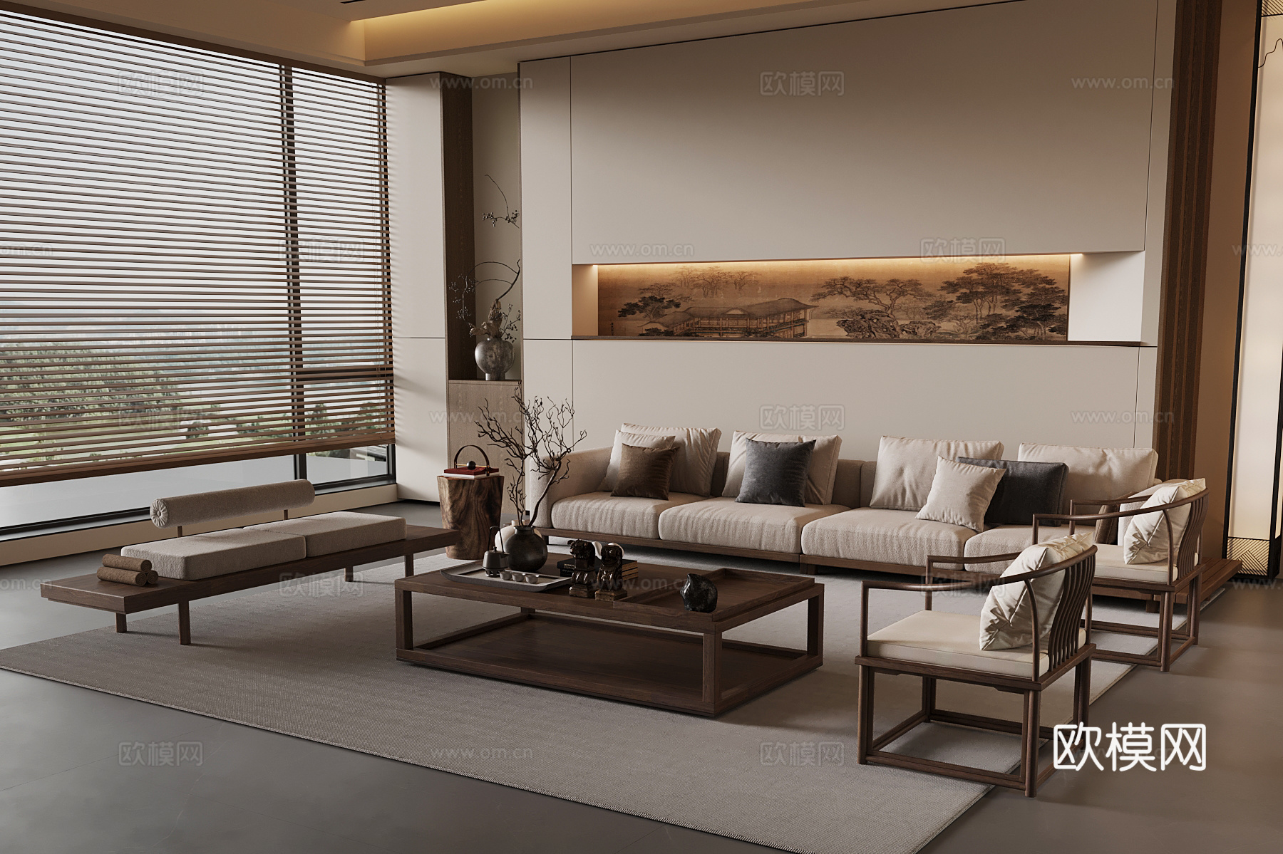 新中式客厅su模型