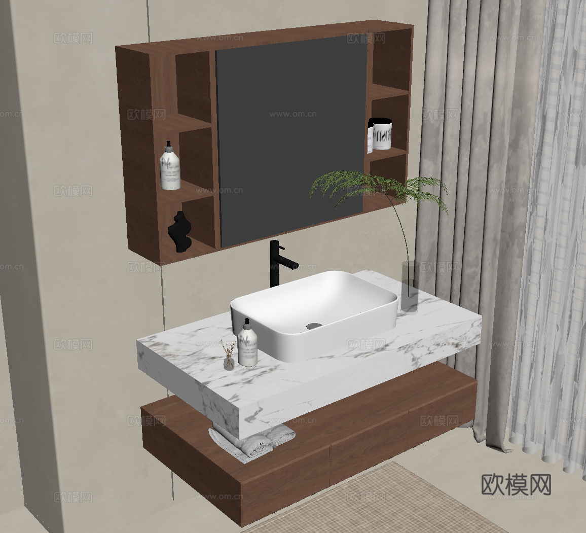 中古风浴室柜su模型