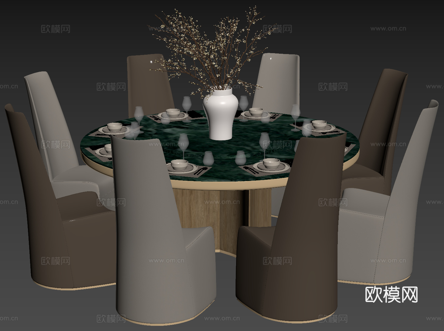现代轻奢餐桌椅 餐桌组合 圆形餐桌 包厢餐桌椅 多人餐桌椅su模型
