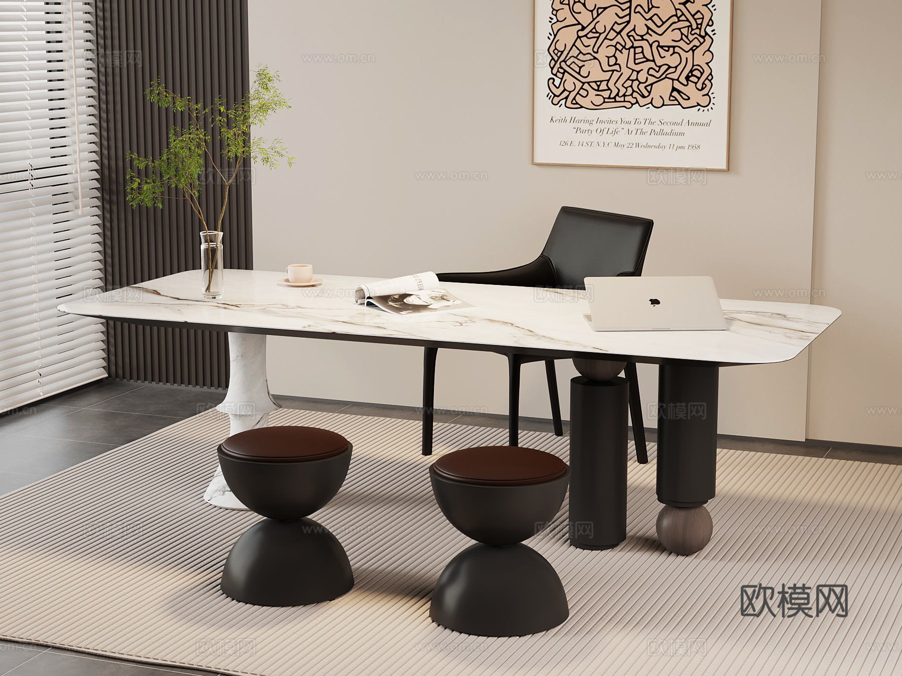 现代意式书桌椅su模型