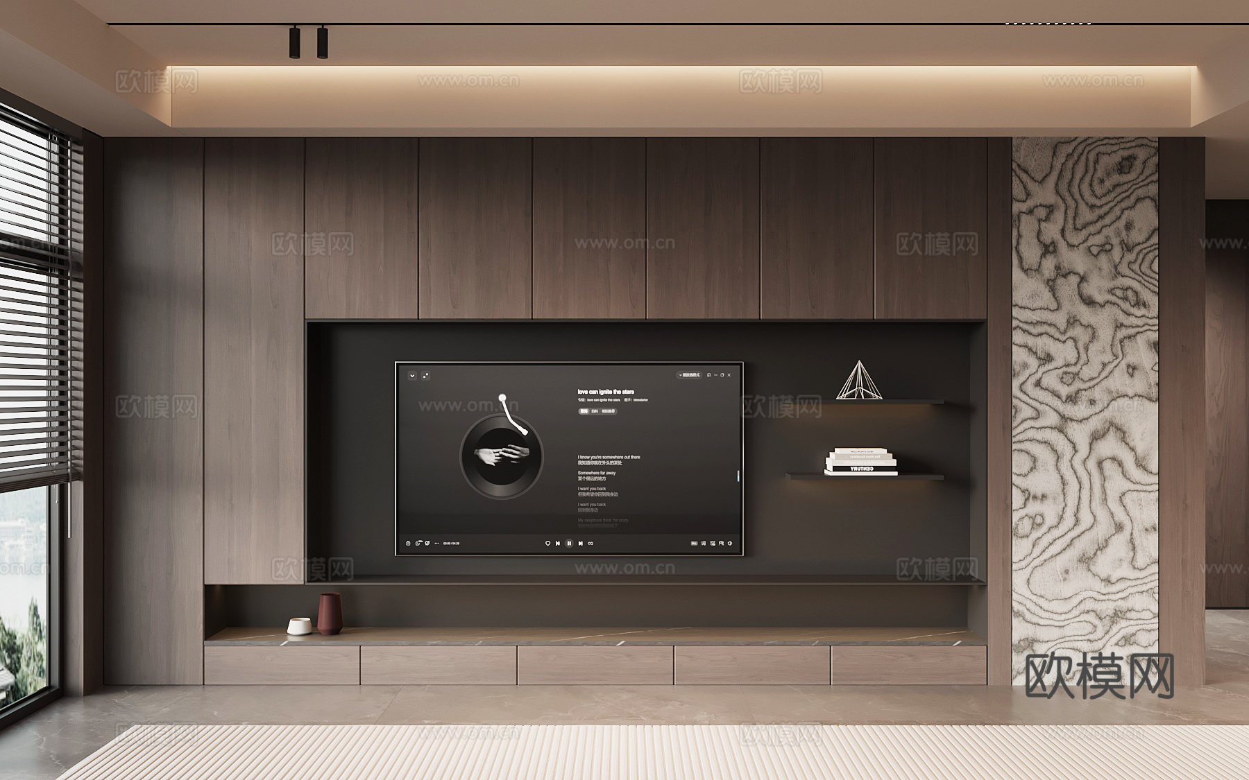 现代意式电视背景墙 电视柜su模型