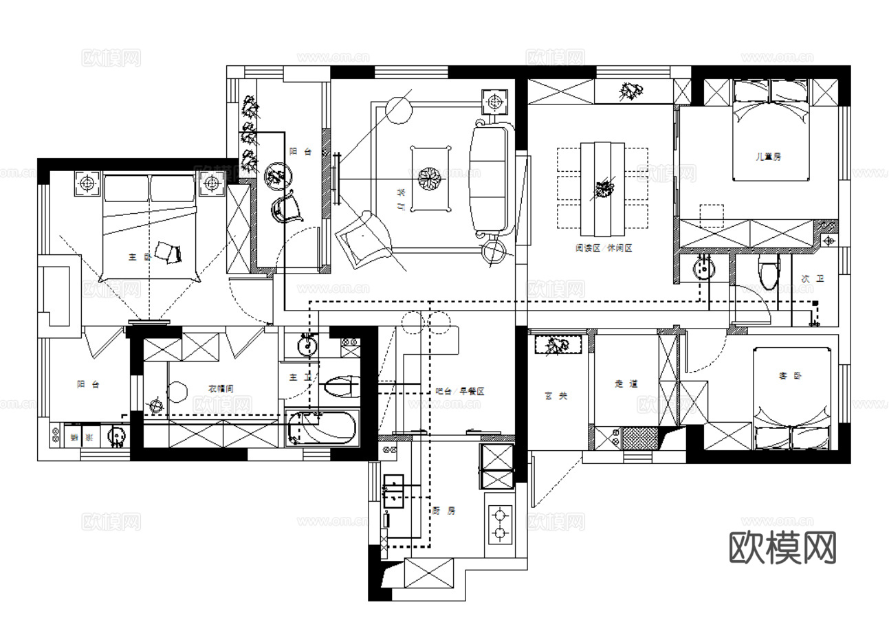 10现代简约轻奢风格样板间别墅复式大平层家装CAD施工图附效cad施工图