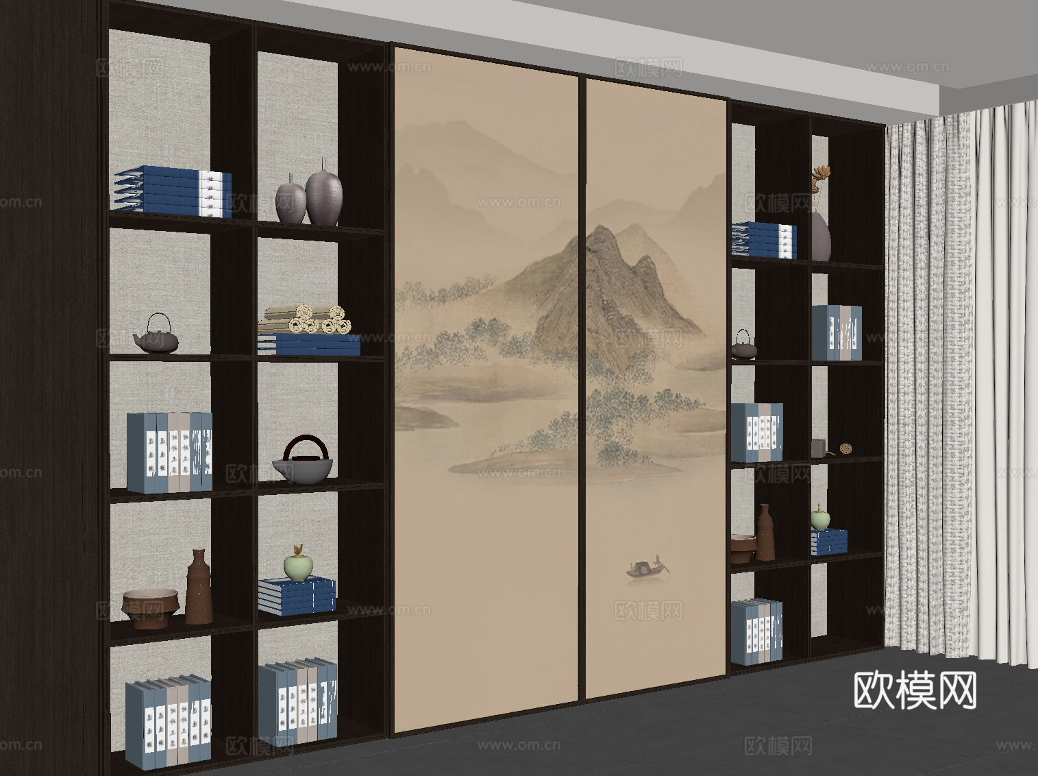 新中式茶柜 置物柜su模型