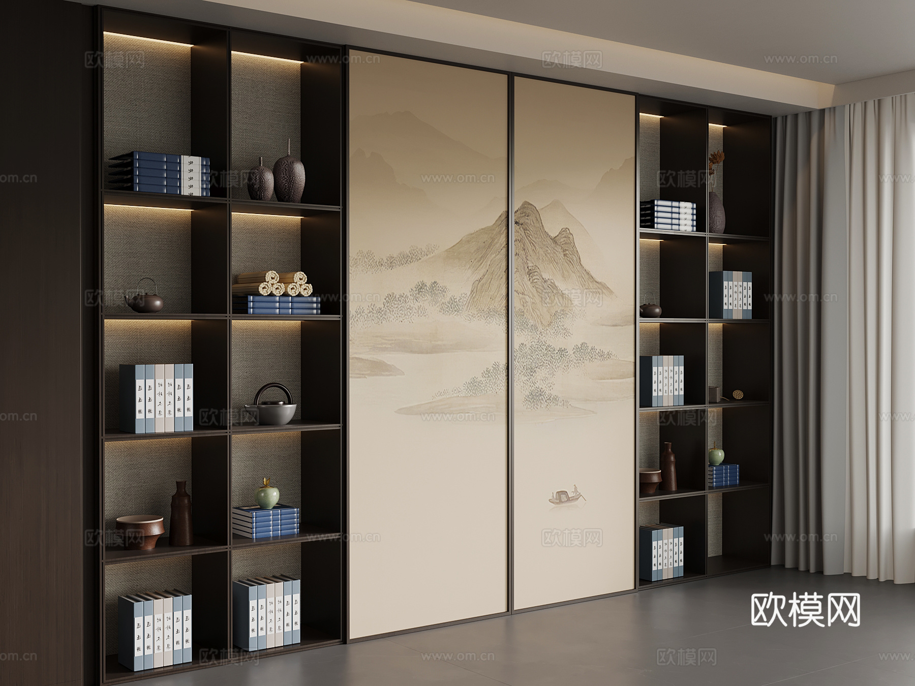 新中式茶柜 置物柜su模型