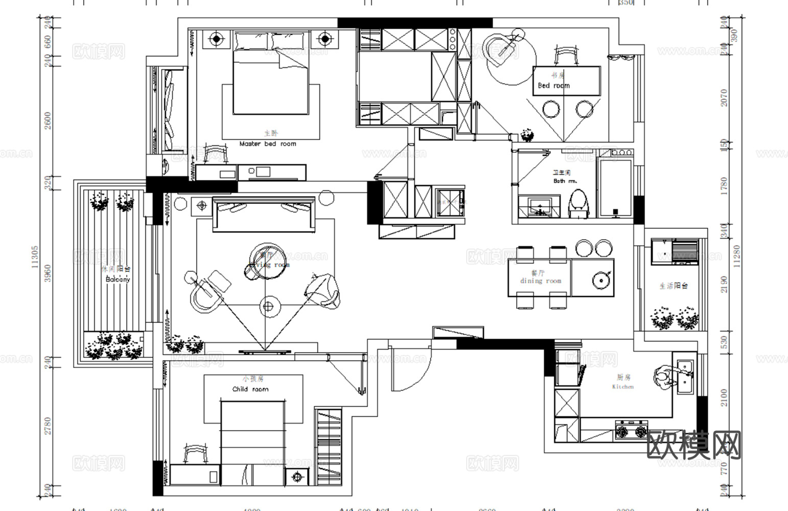 10套现代简约轻奢住宅大平层复式别墅CAD施工图附效果图cad施工图