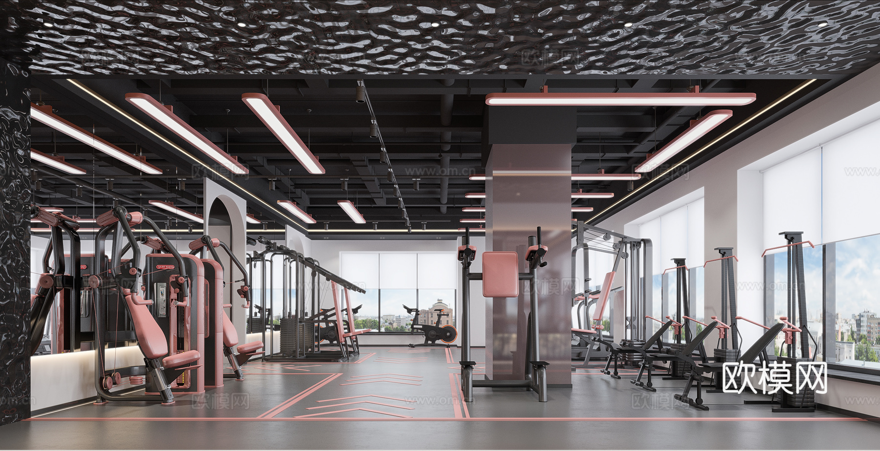 健身房器材休闲区3d模型下载（渲染图1）