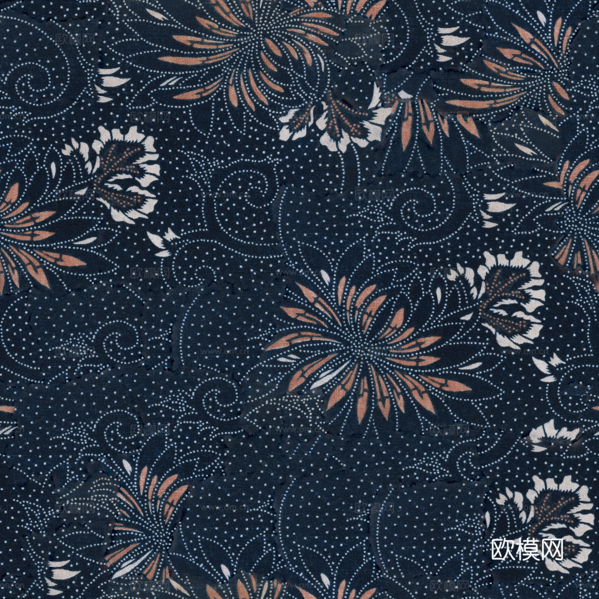 复古蓝印花传统蓝色印染印花布纹14