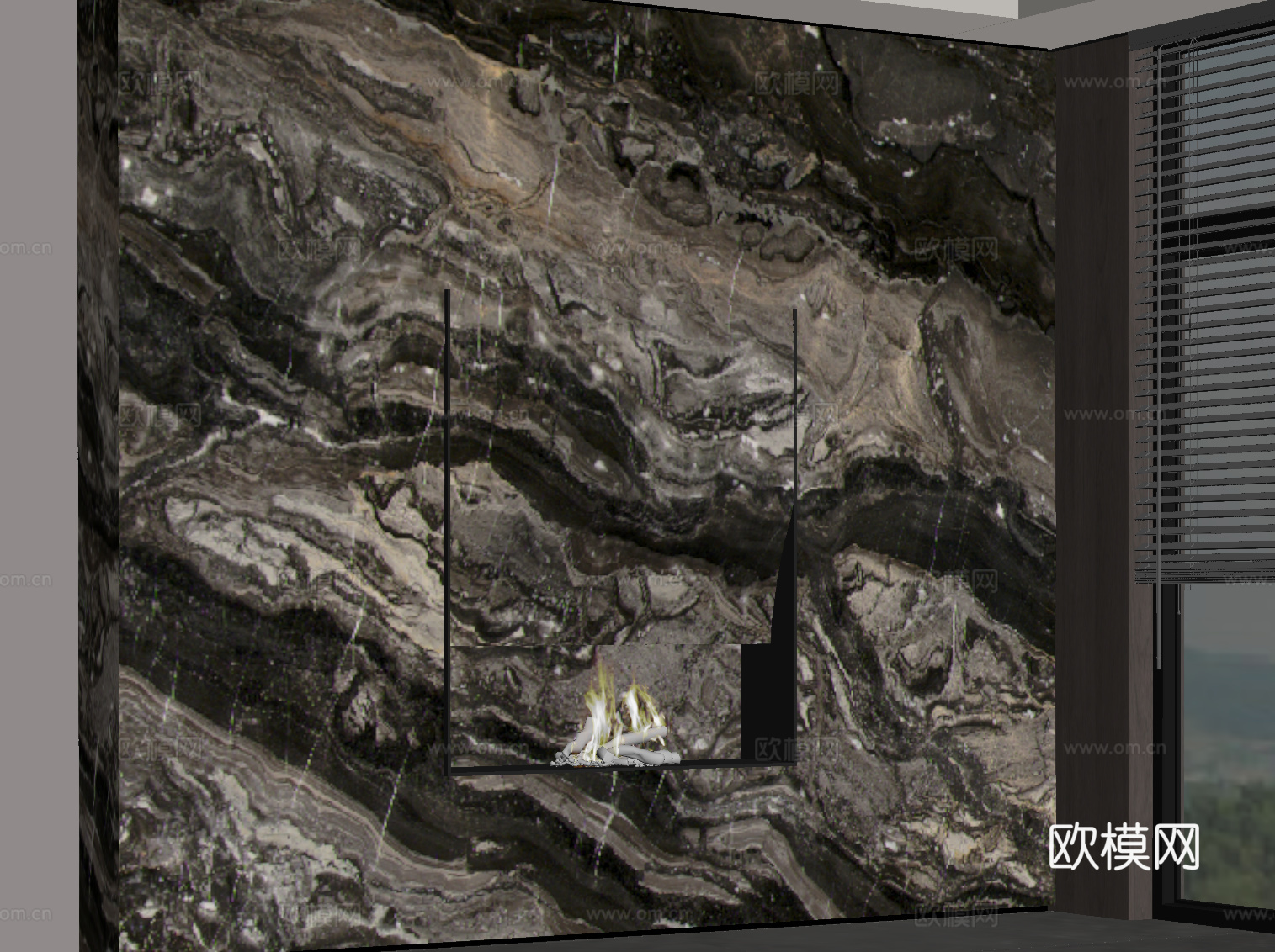 现代意式火炉 背景墙su模型