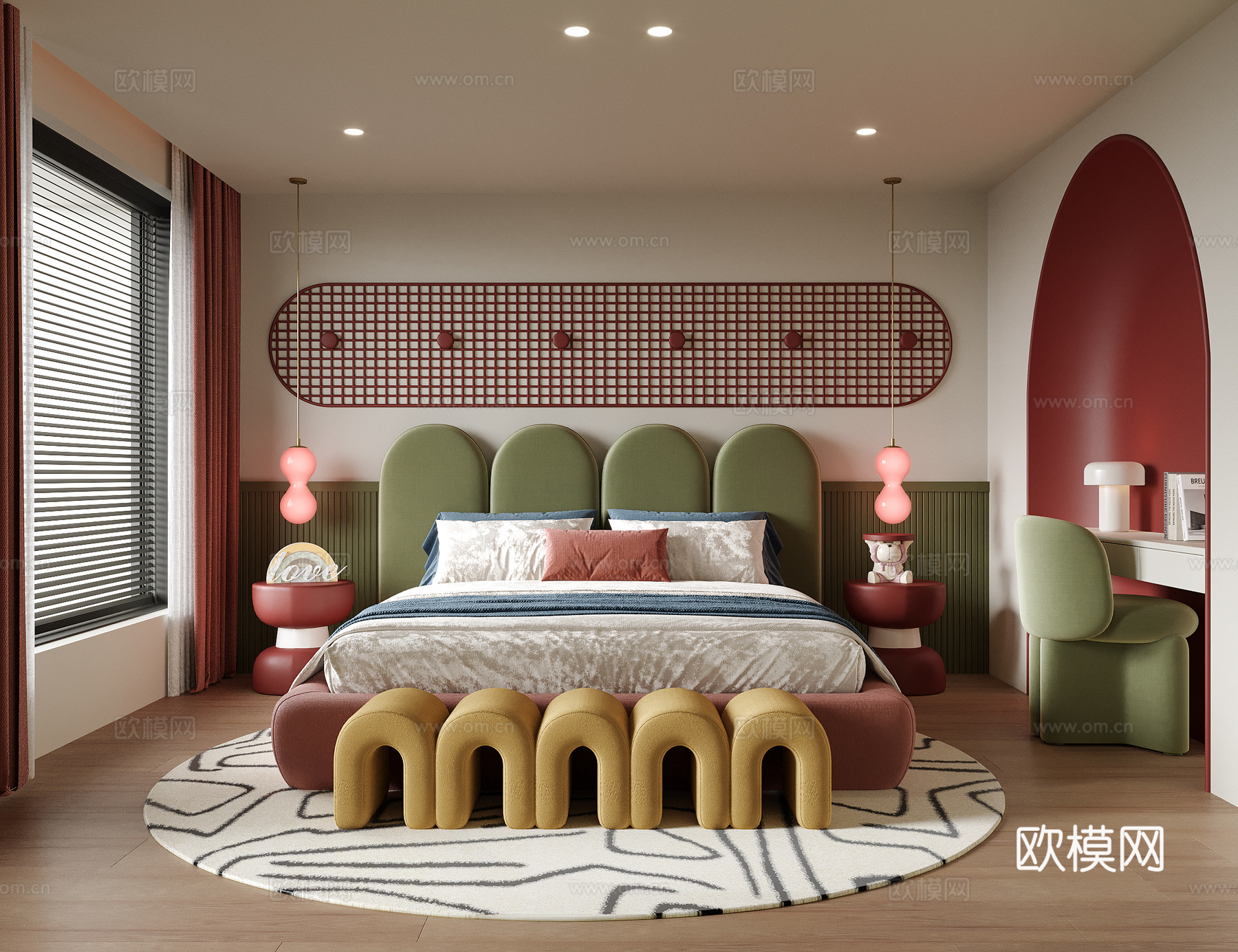 现代儿童房 儿童床su模型