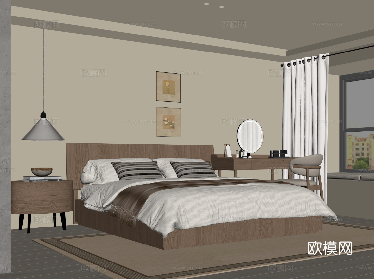 中古风卧室su模型