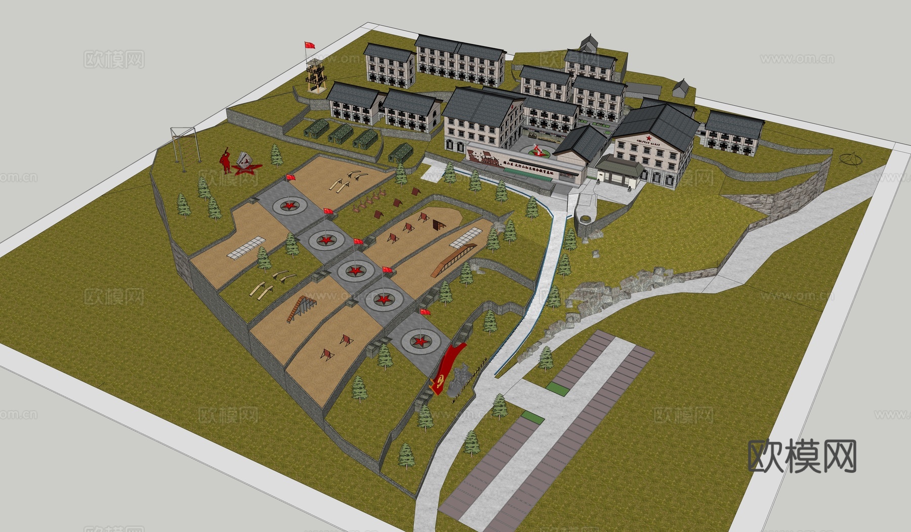 新中式红色教育基地 革命教育 党建教育 党史教育 研学基地su模型