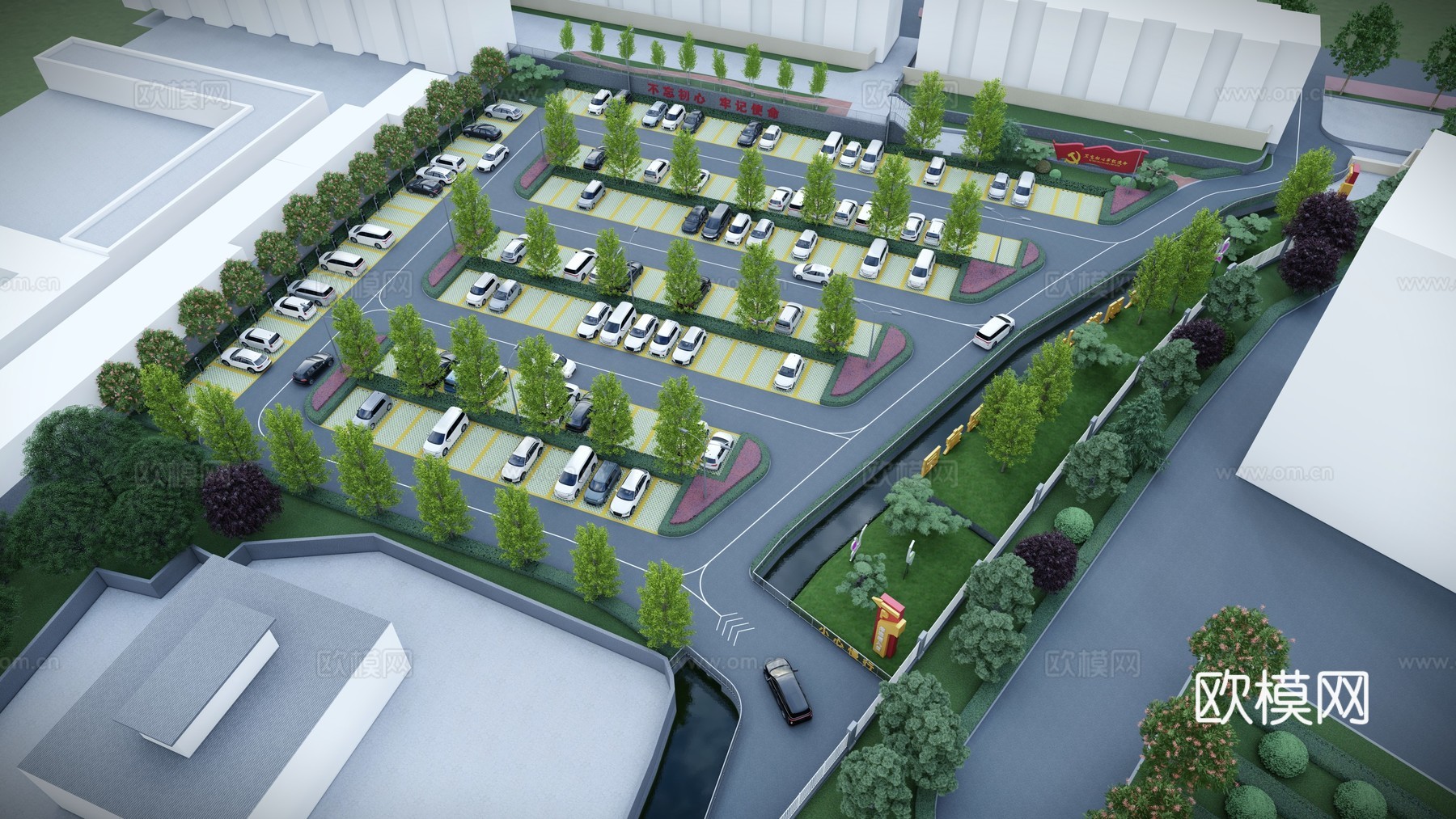现代停车场 党建停车场 单位停车场 机关停车场 政府停车场su模型