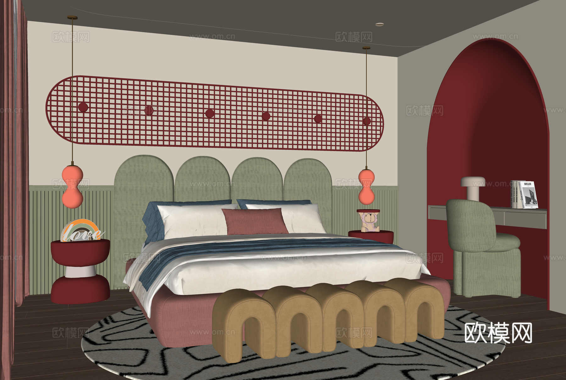 现代儿童房 儿童床su模型