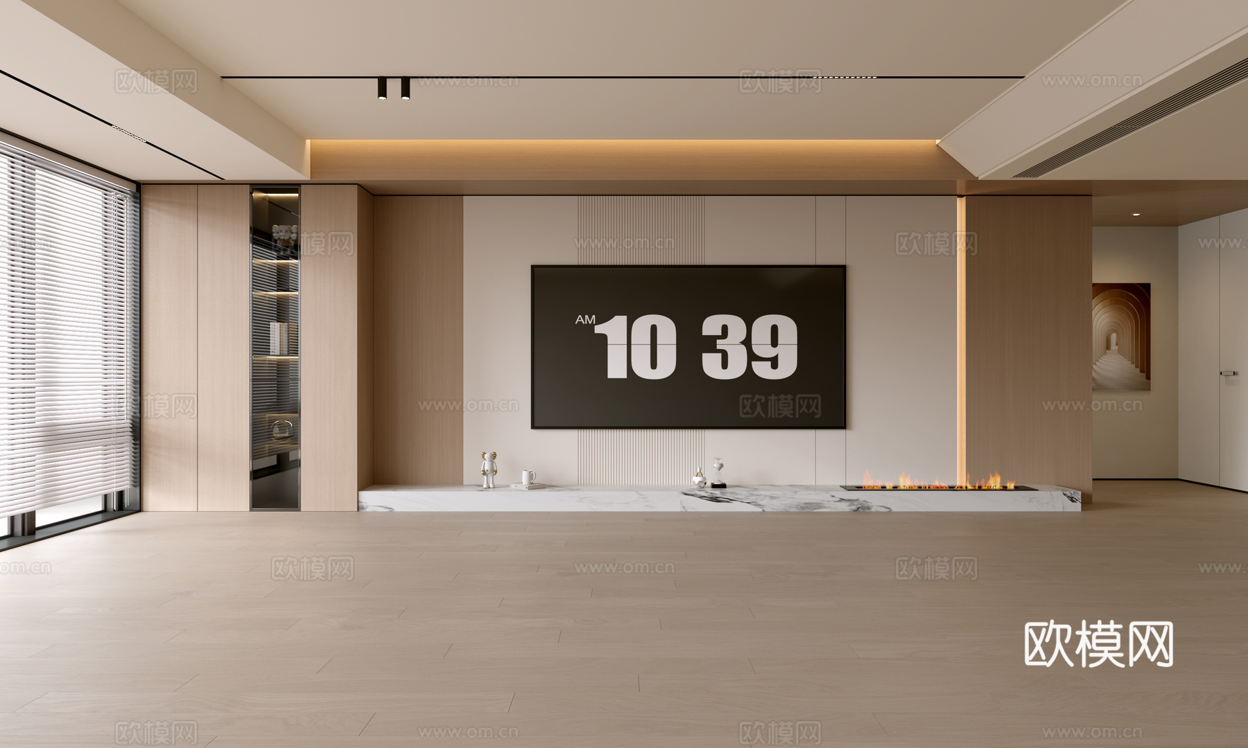 现代客厅 奶油客厅 电视背景墙 客厅背景 奶油风背景墙su模型下载（渲染图1）