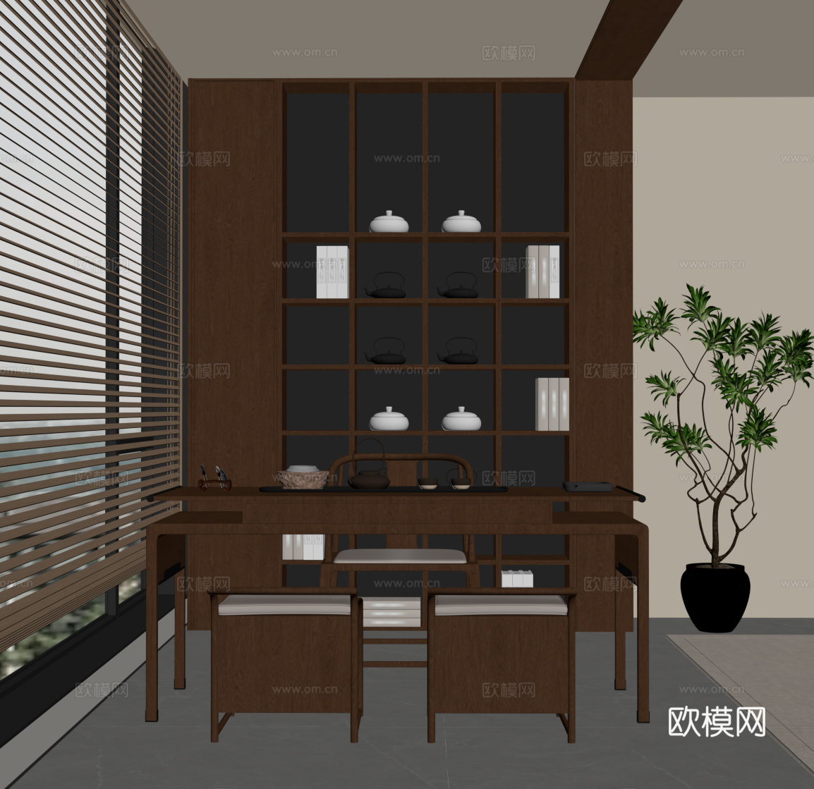 新中式小茶台su模型