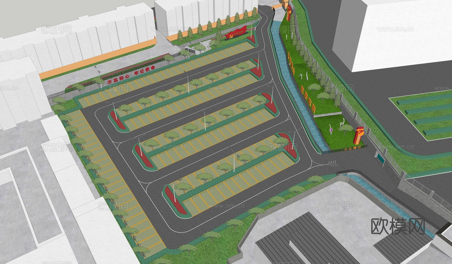 现代停车场 党建停车场 单位停车场 机关停车场 政府停车场su模型