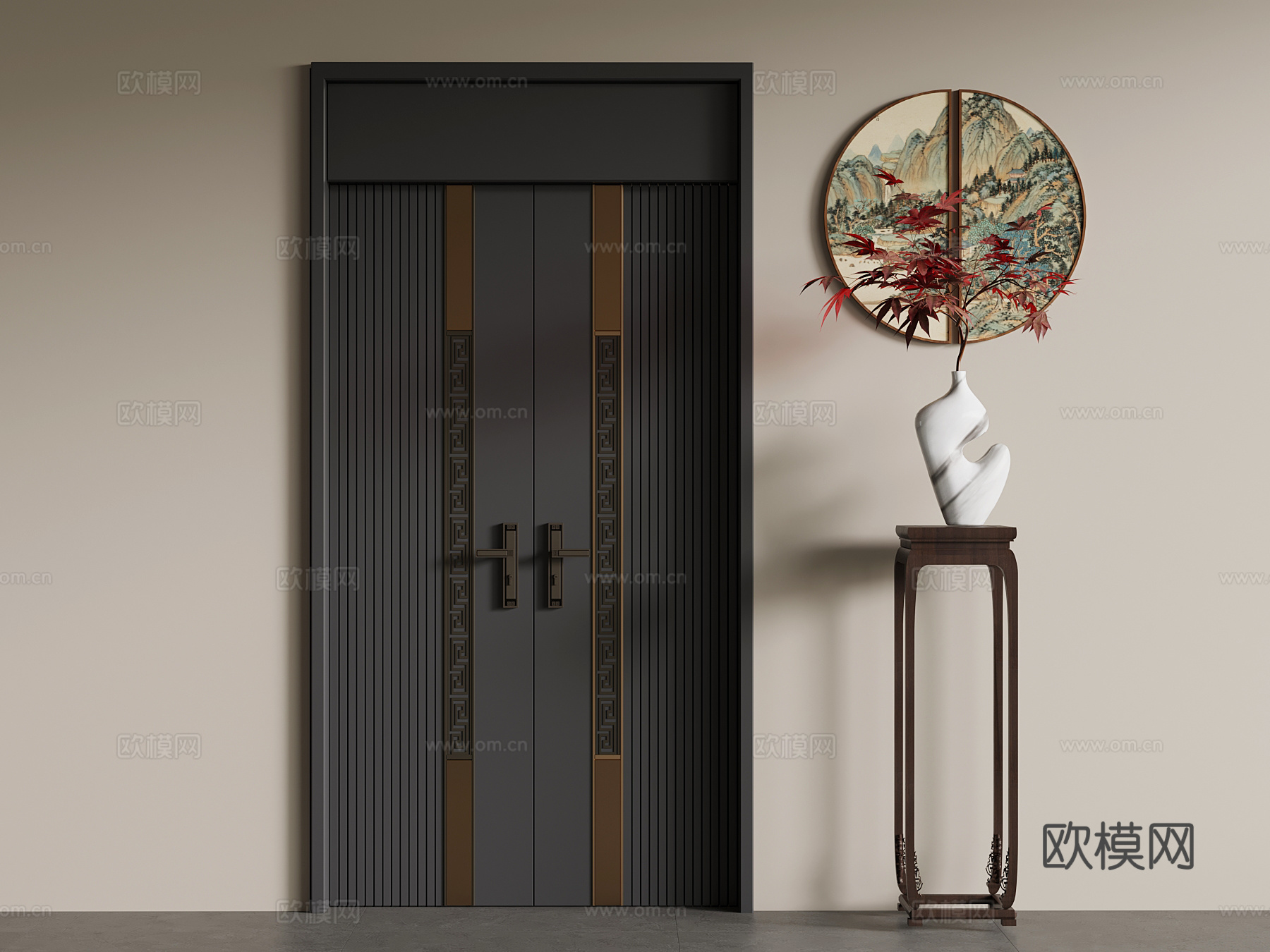 新中式防盗门su模型