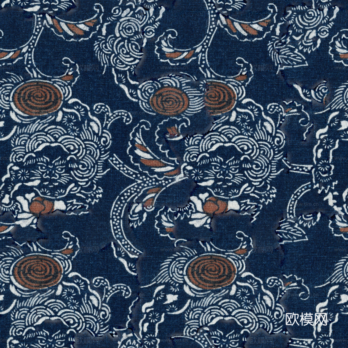 复古蓝印花传统蓝色印染印花布纹5