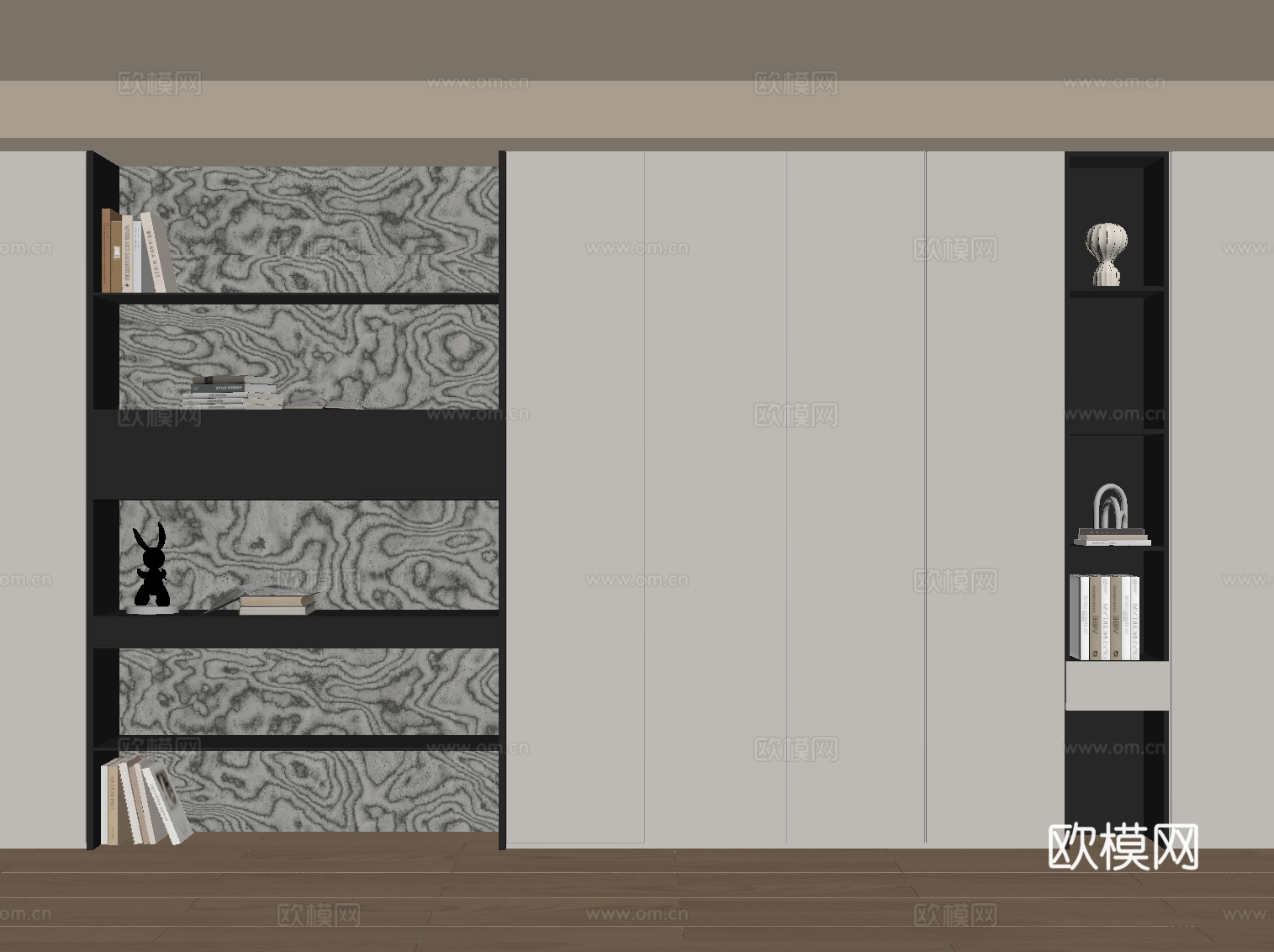 现代书柜su模型下载（渲染图2）