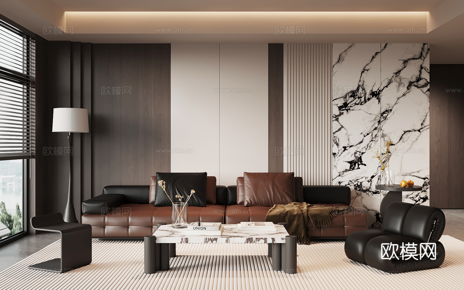 现代意式餐厅 沙发茶几组合 电视背景墙su模型