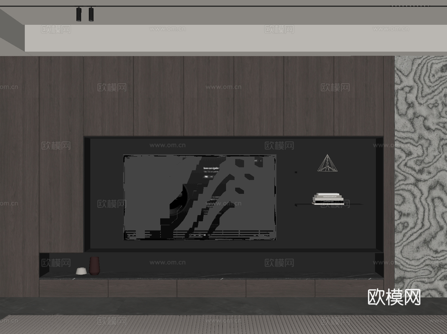 现代意式电视背景墙 电视柜su模型