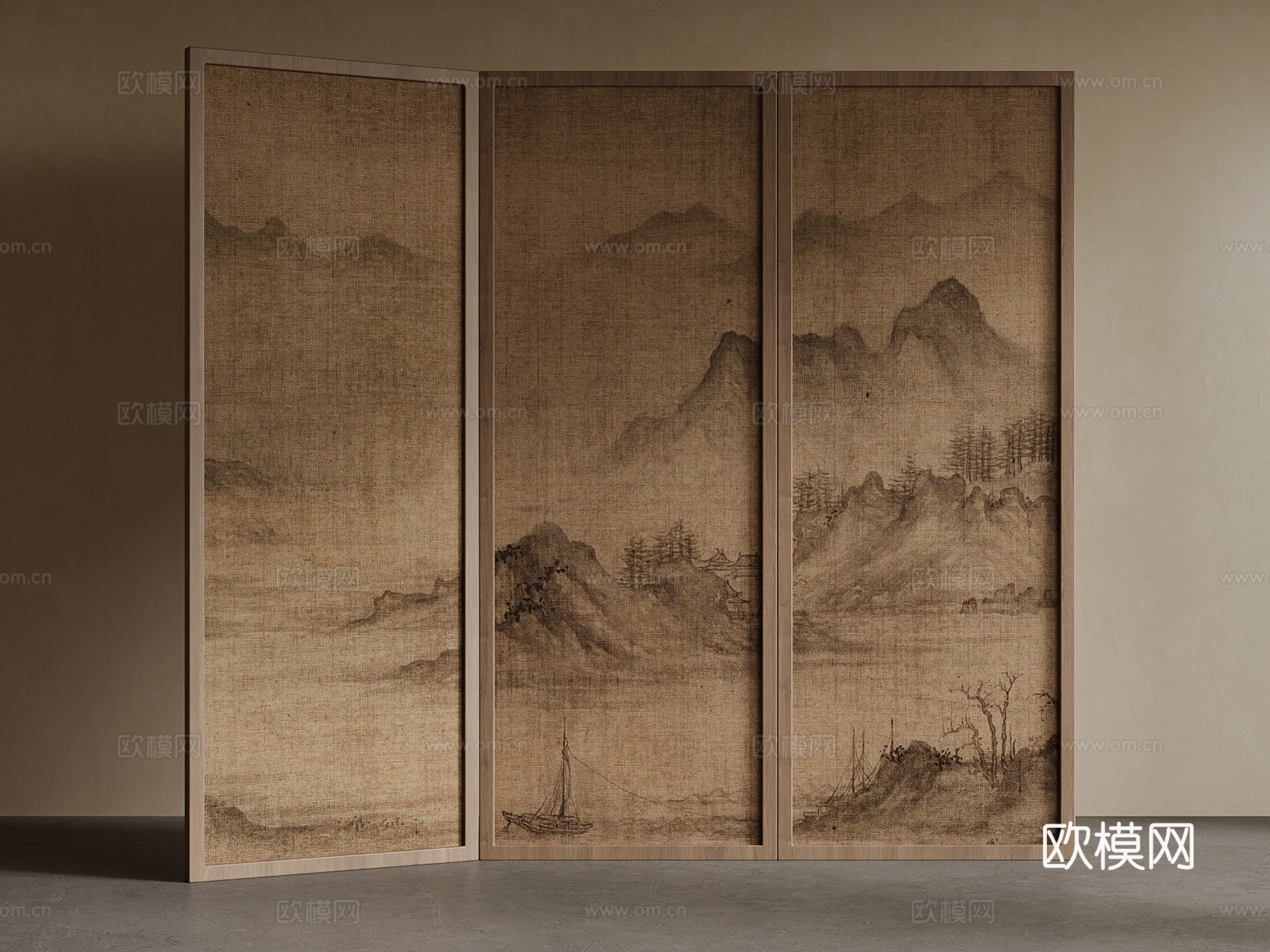 新中式屏风 隔断su模型