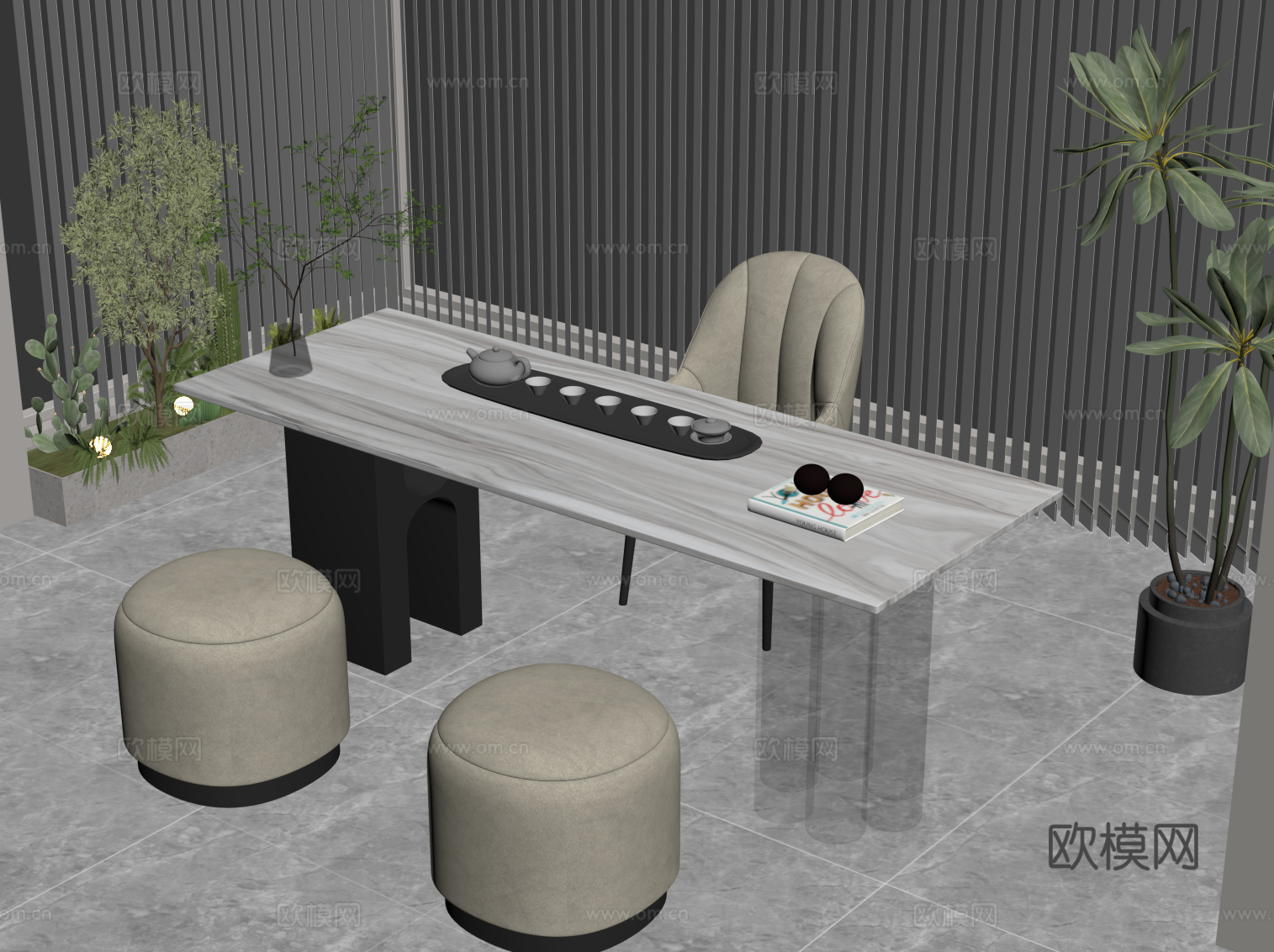 现代茶桌椅su模型