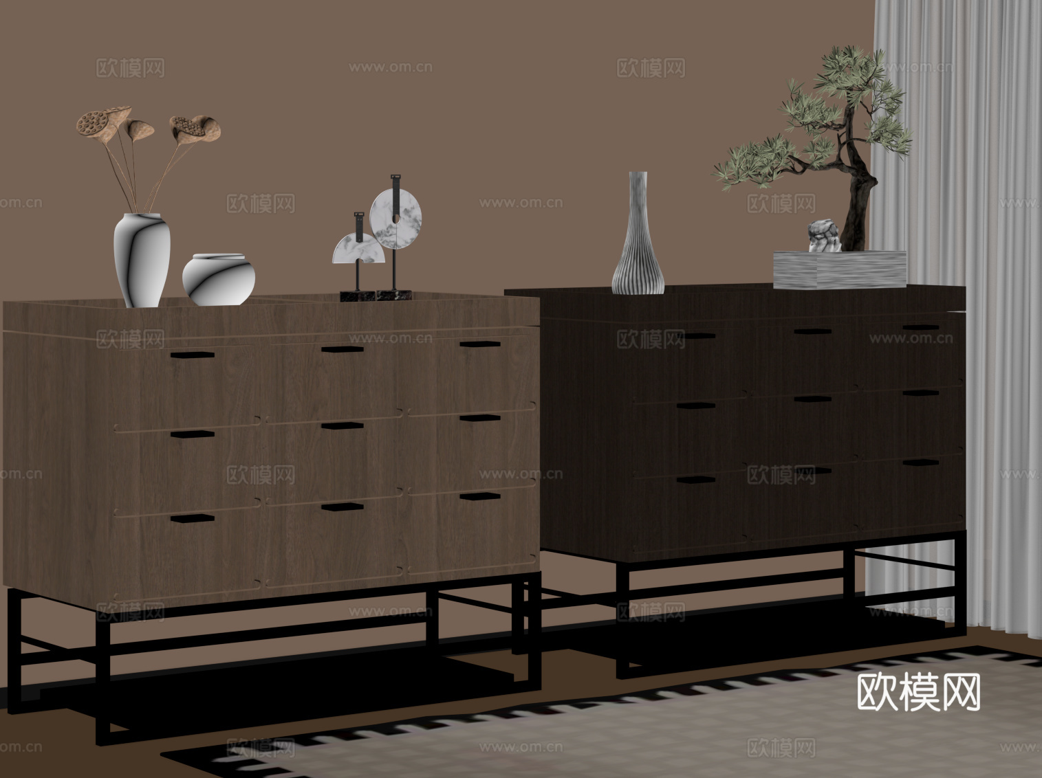 新中式储物柜 边柜su模型