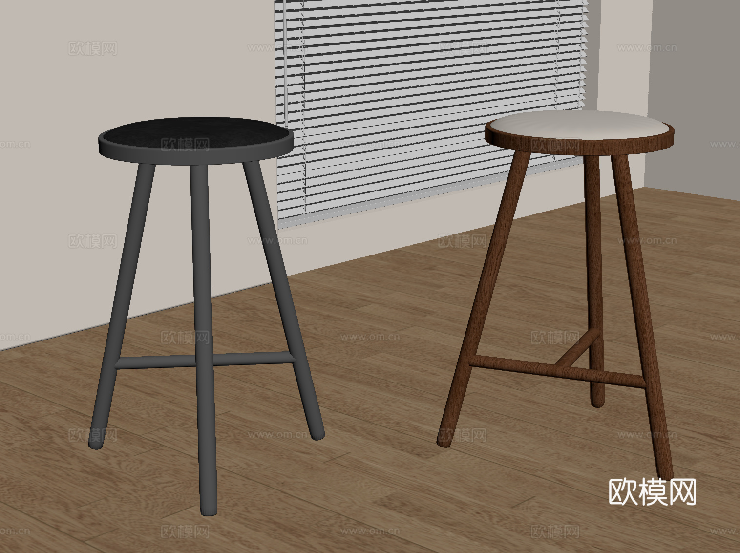 现代中古风吧凳 高凳su模型