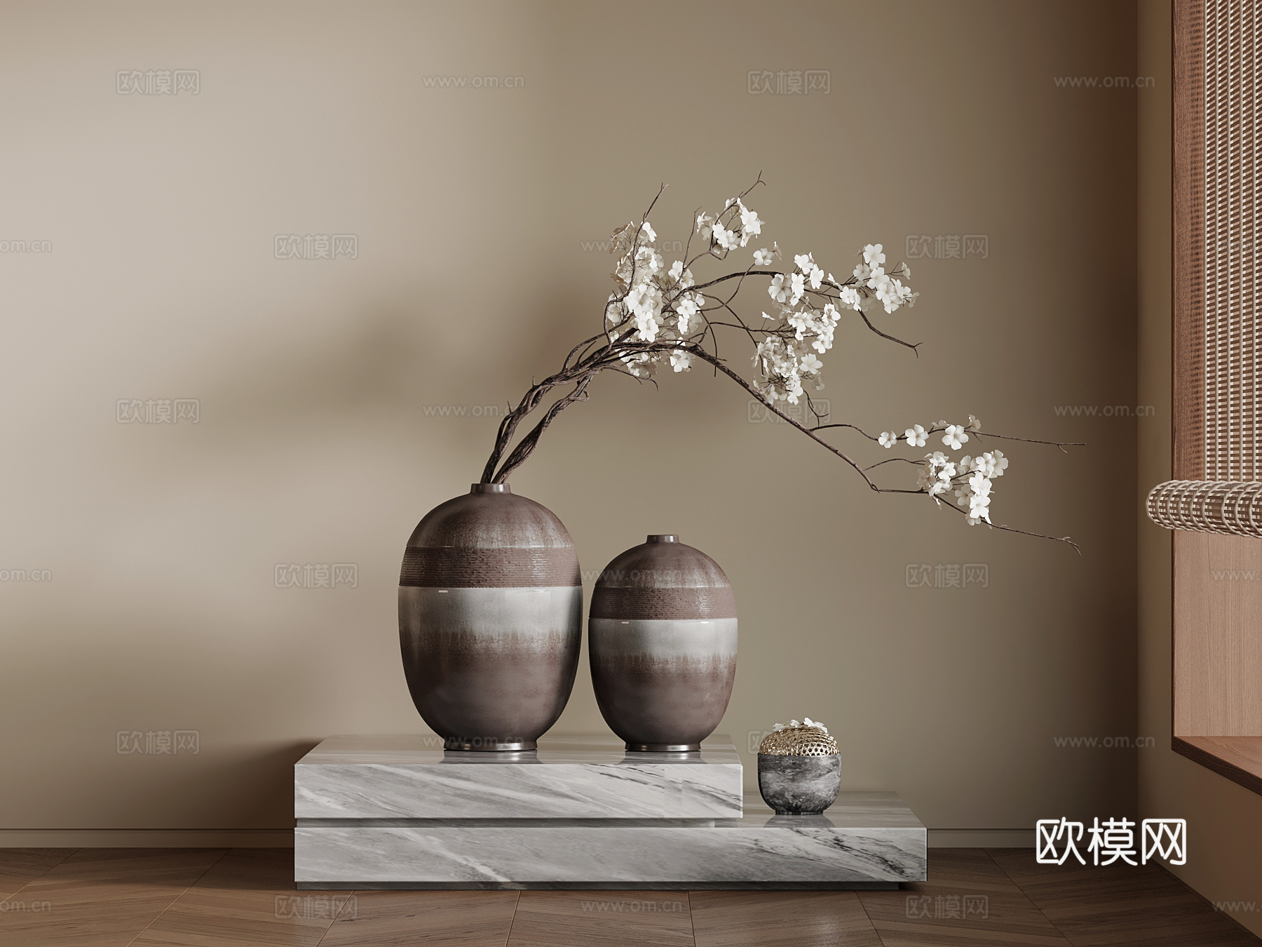 新中式花瓶 枯枝摆件su模型