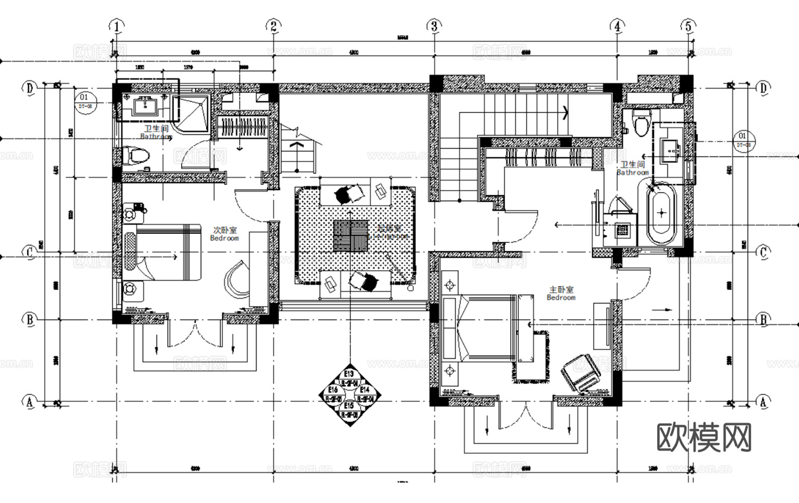 10现代简约轻奢风格别墅样板间大平层复式家装CAD施工图附效cad施工图