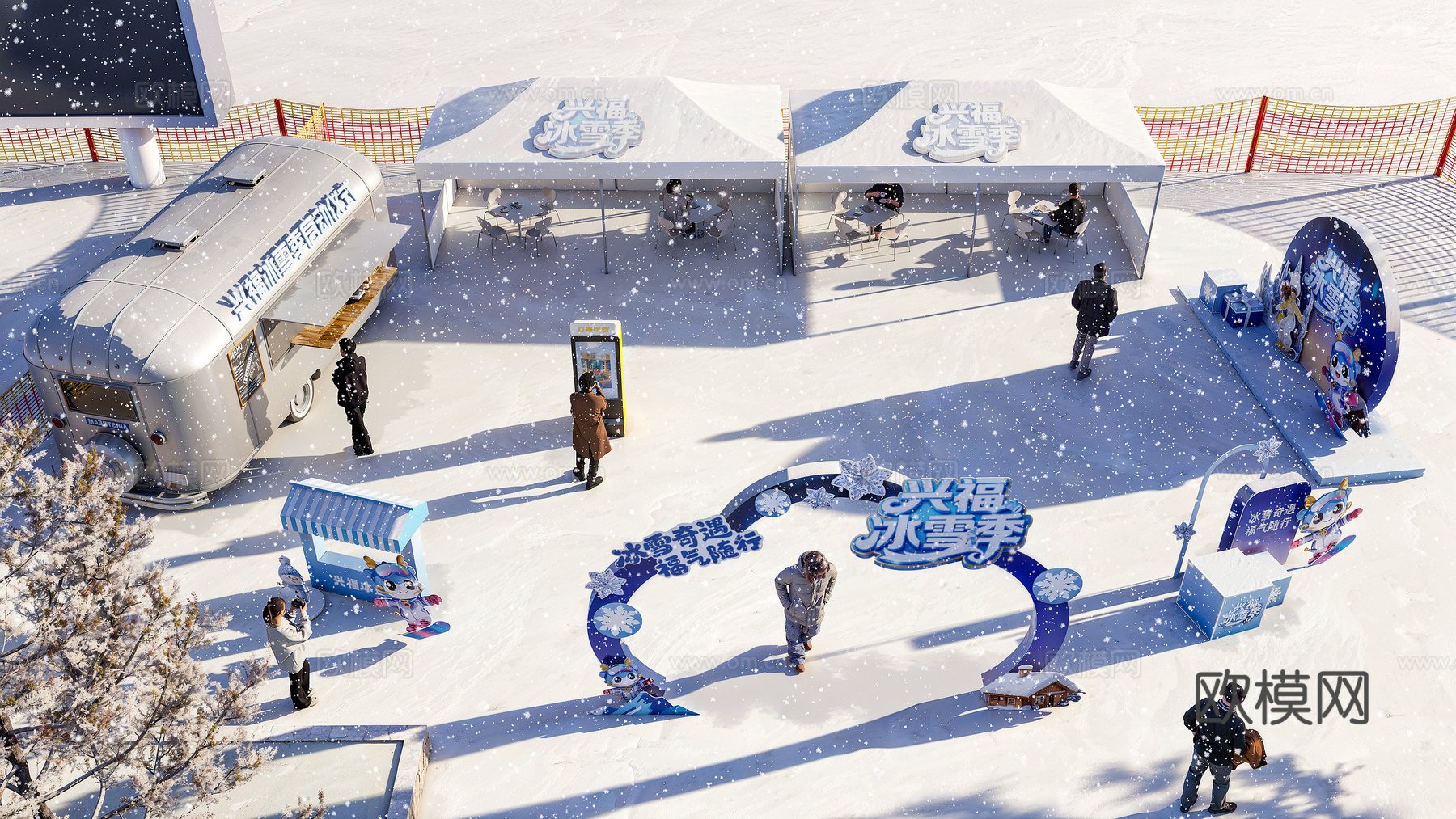 雪地美陈 咖啡车su模型