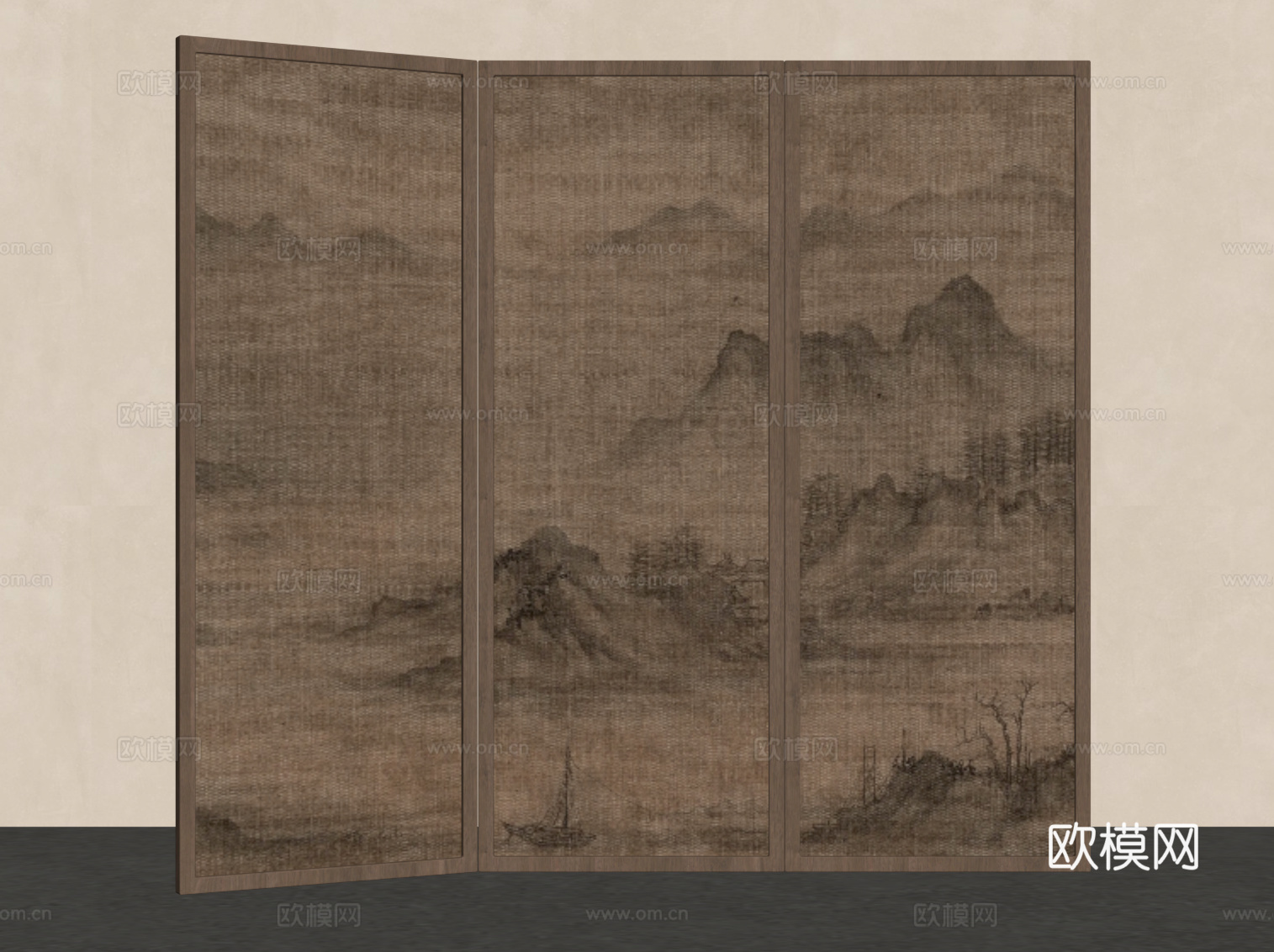 新中式屏风 隔断su模型