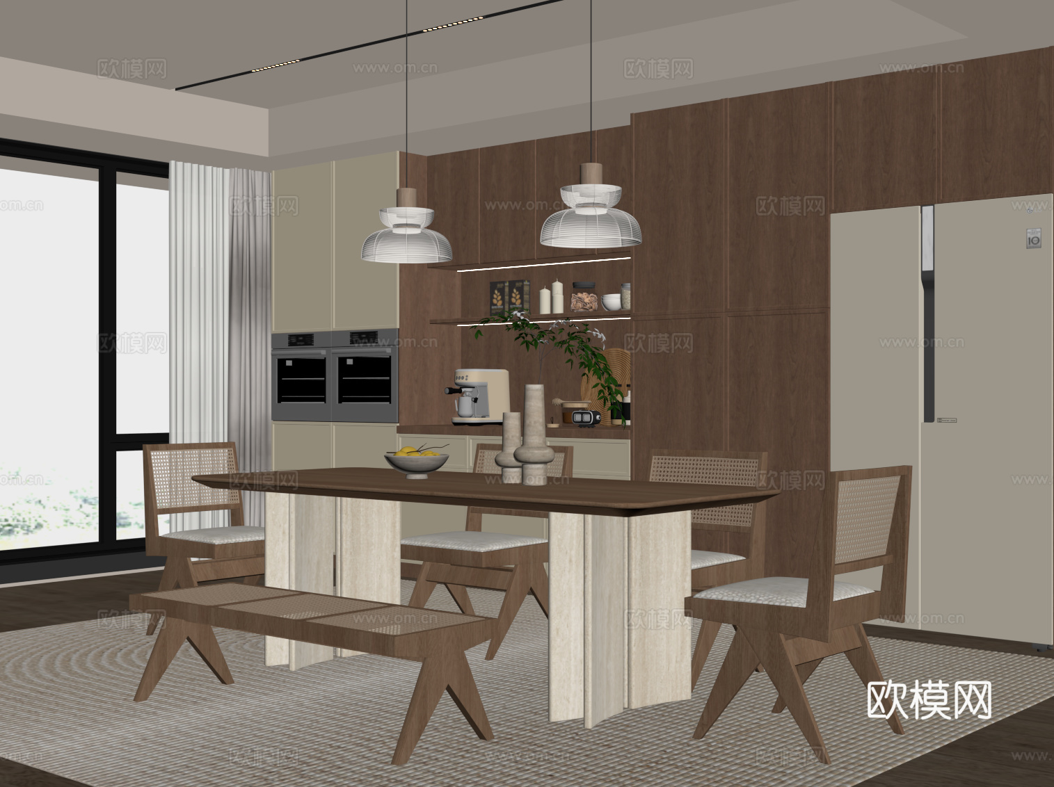 中古风餐厅su模型