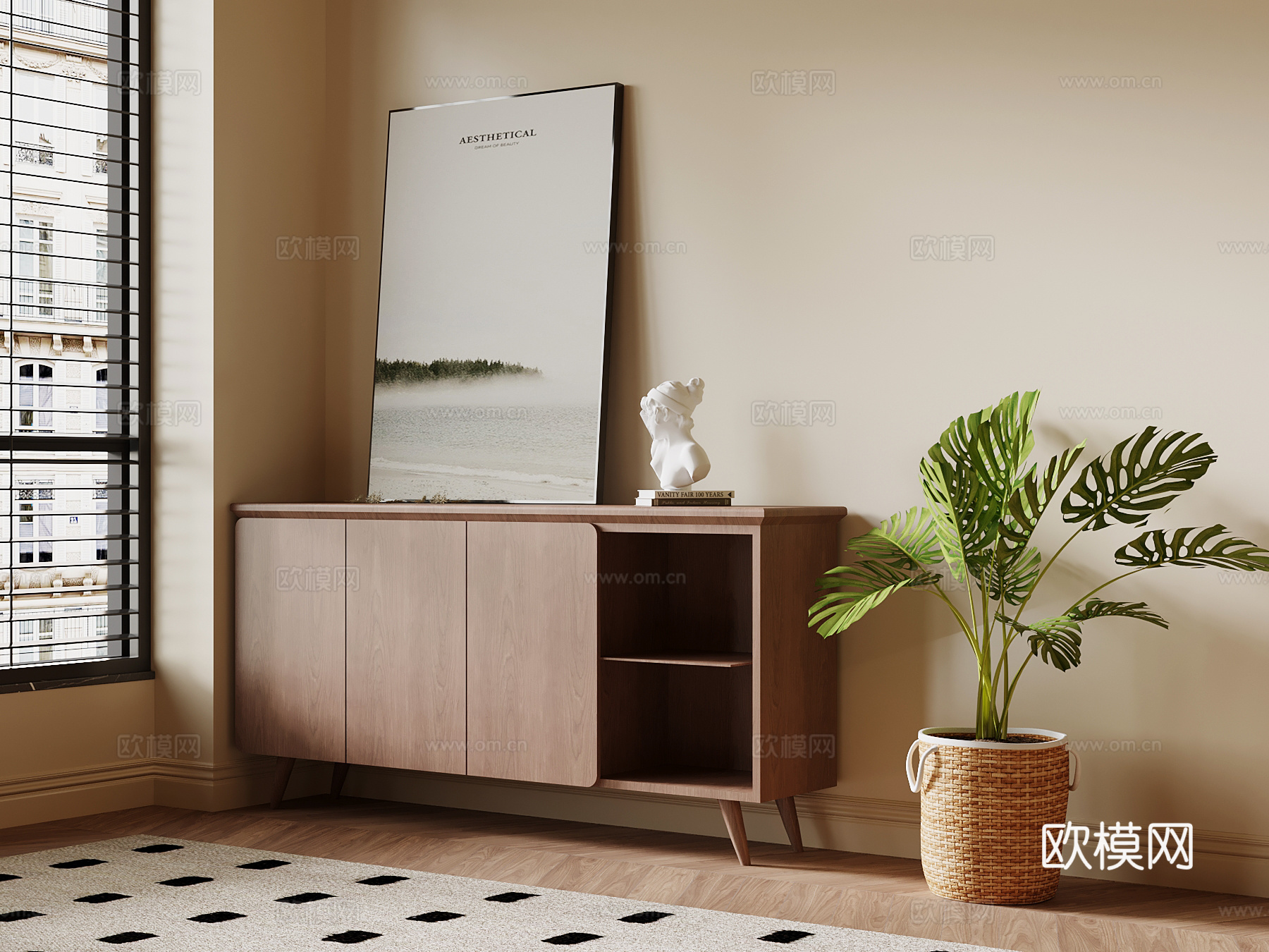 中古风玄关柜 边柜su模型