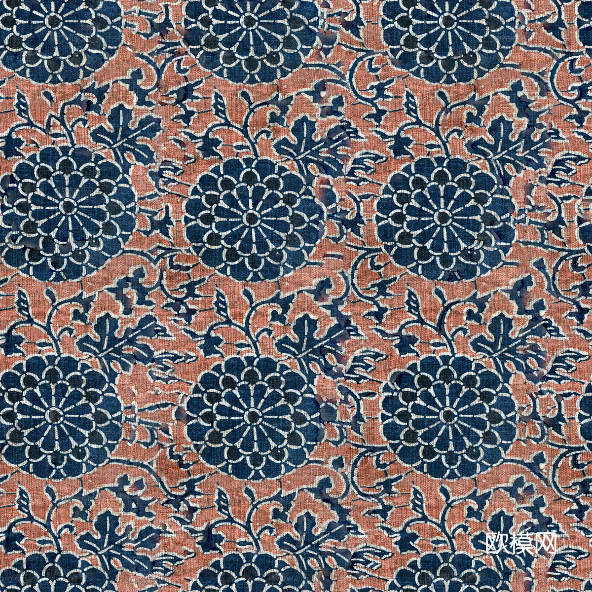 复古蓝印花传统蓝色印染印花布纹56