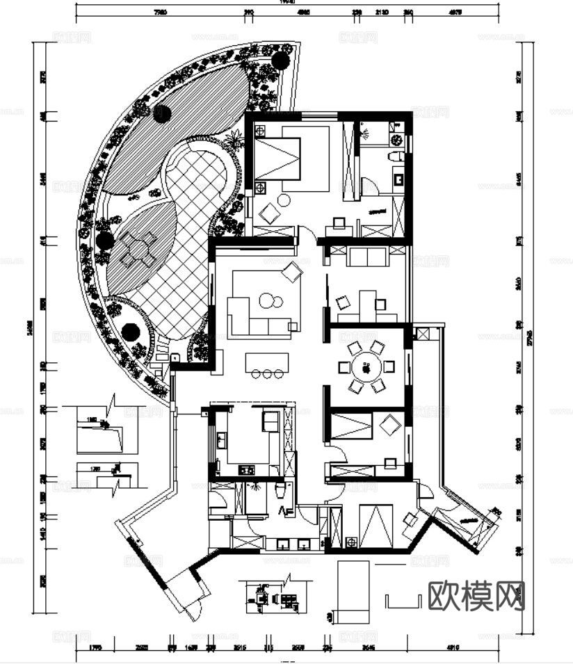 10现代简约轻奢风格样板间别墅复式大平层家装CAD施工图附效cad施工图